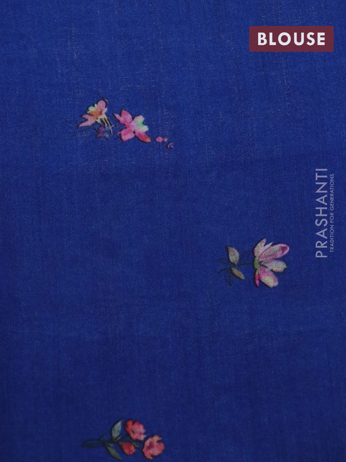 Banarasi silk saree blue with allover zari woven brocade weaves and floral digital printed border - Image 4