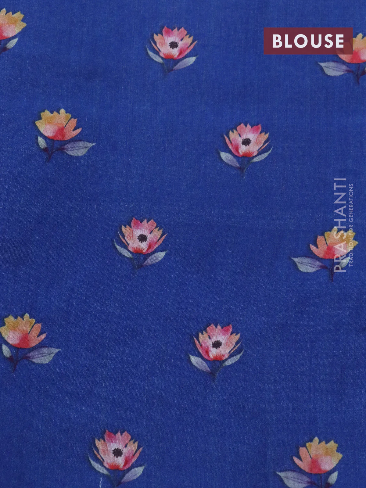 Banarasi silk saree blue with allover zari woven brocade weaves and floral digital printed border - Image 4