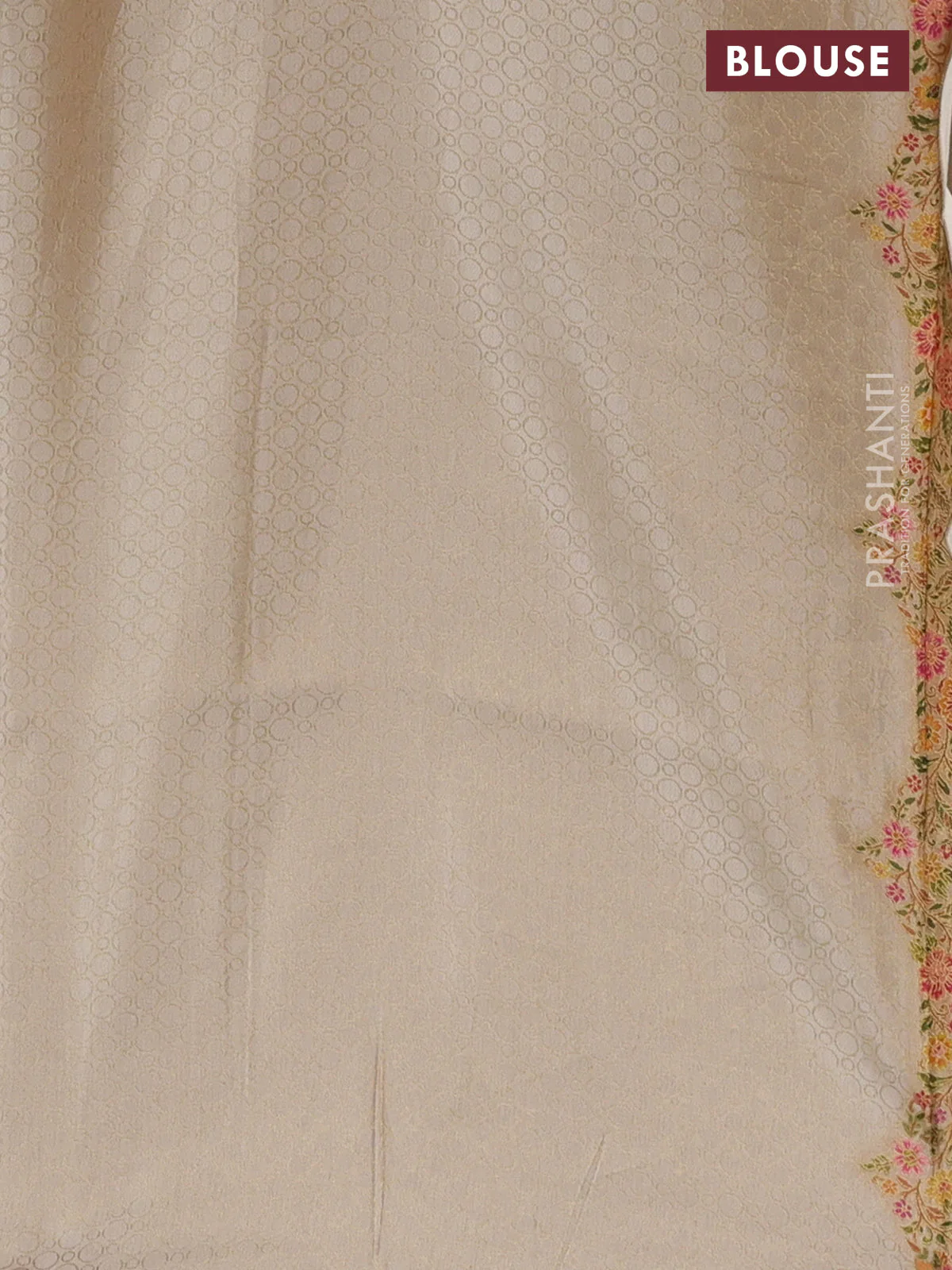 Banarasi silk saree cream with allover floral prints and scallop design border - Image 4