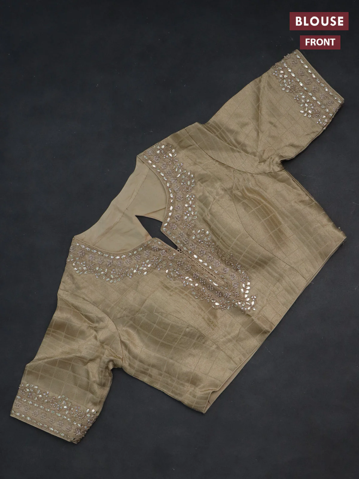 Banarasi silk saree cream with allover silver & gold zari woven buttas and gotapatti work pallu - Image 3