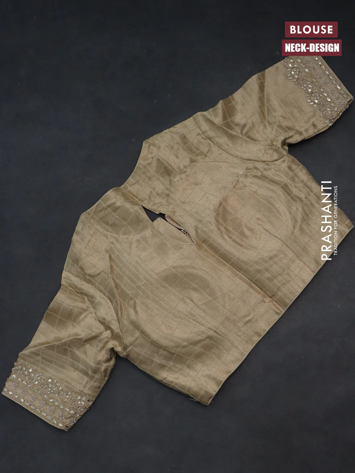 Banarasi silk saree cream with allover silver & gold zari woven buttas and gotapatti work pallu - Image 4