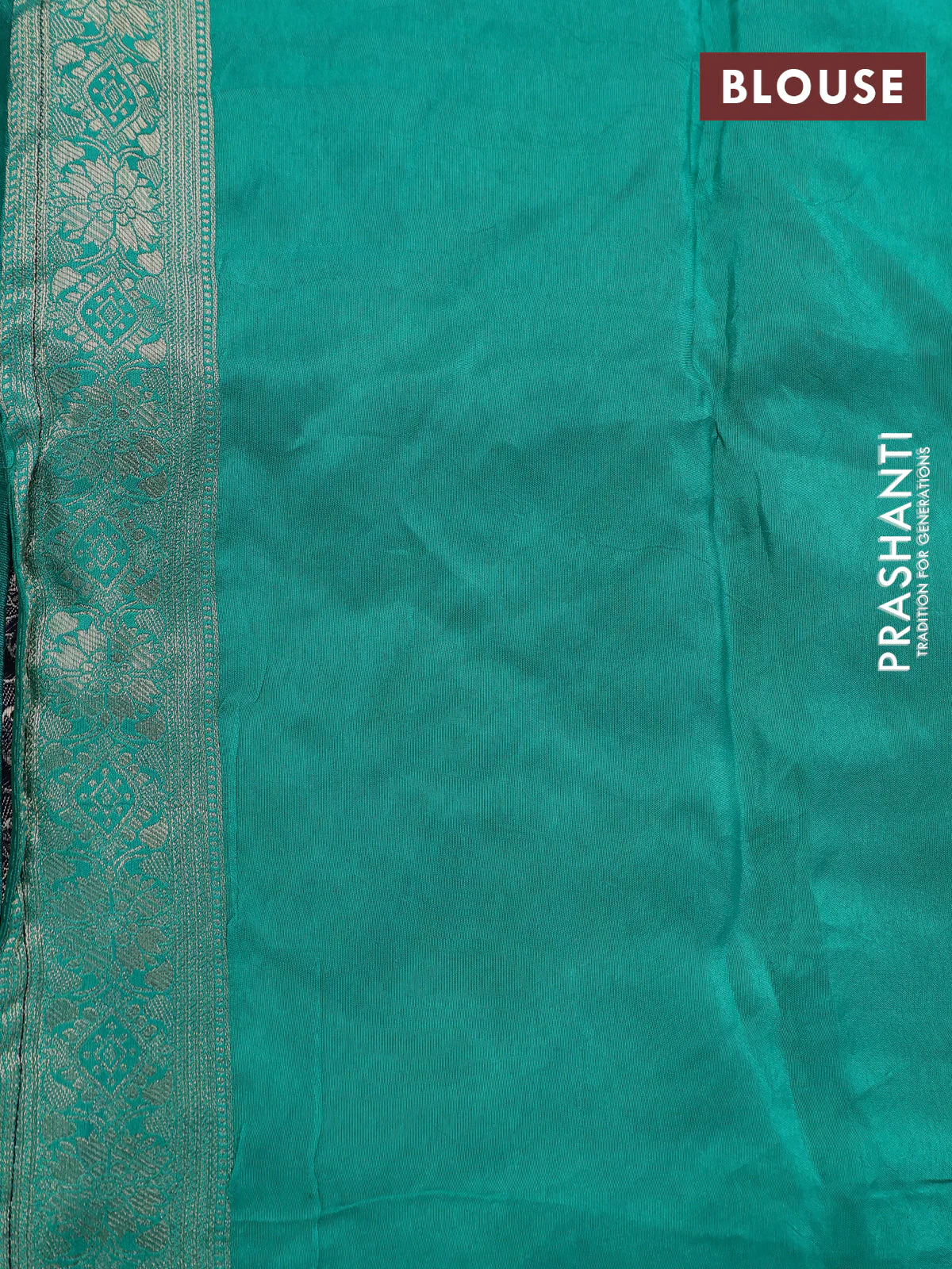 Banarasi silk saree dark blue and teal green with allover zari weaves and zari woven border - Image 4