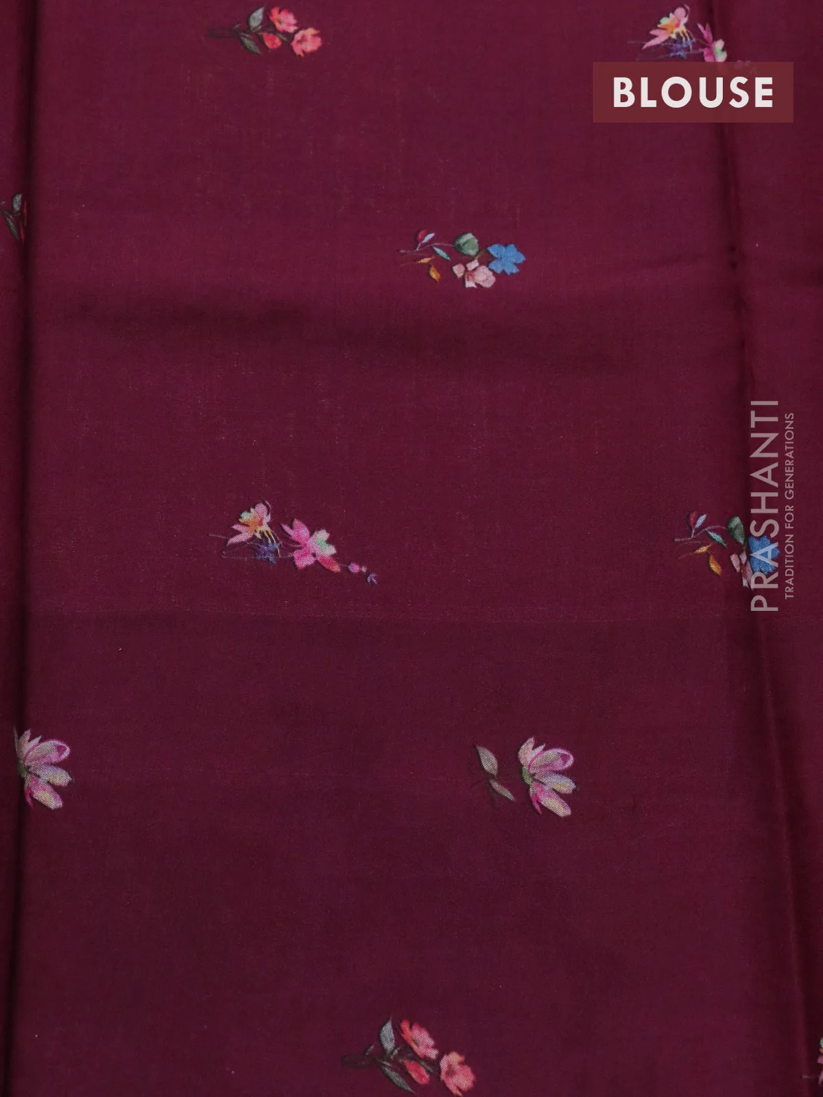 Banarasi silk saree deep maroon with allover zari woven brocade weaves and floral digital printed border - Image 4