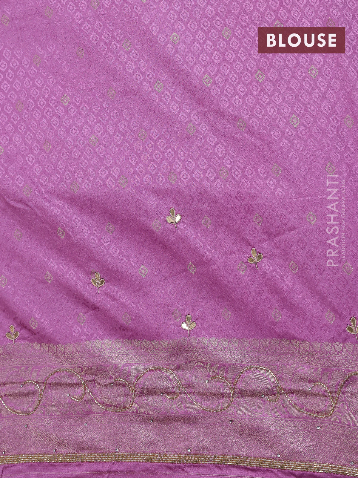 Banarasi silk saree lavender with allover zari woven brocade weaves and zaridosi gotapatti work border - Image 4