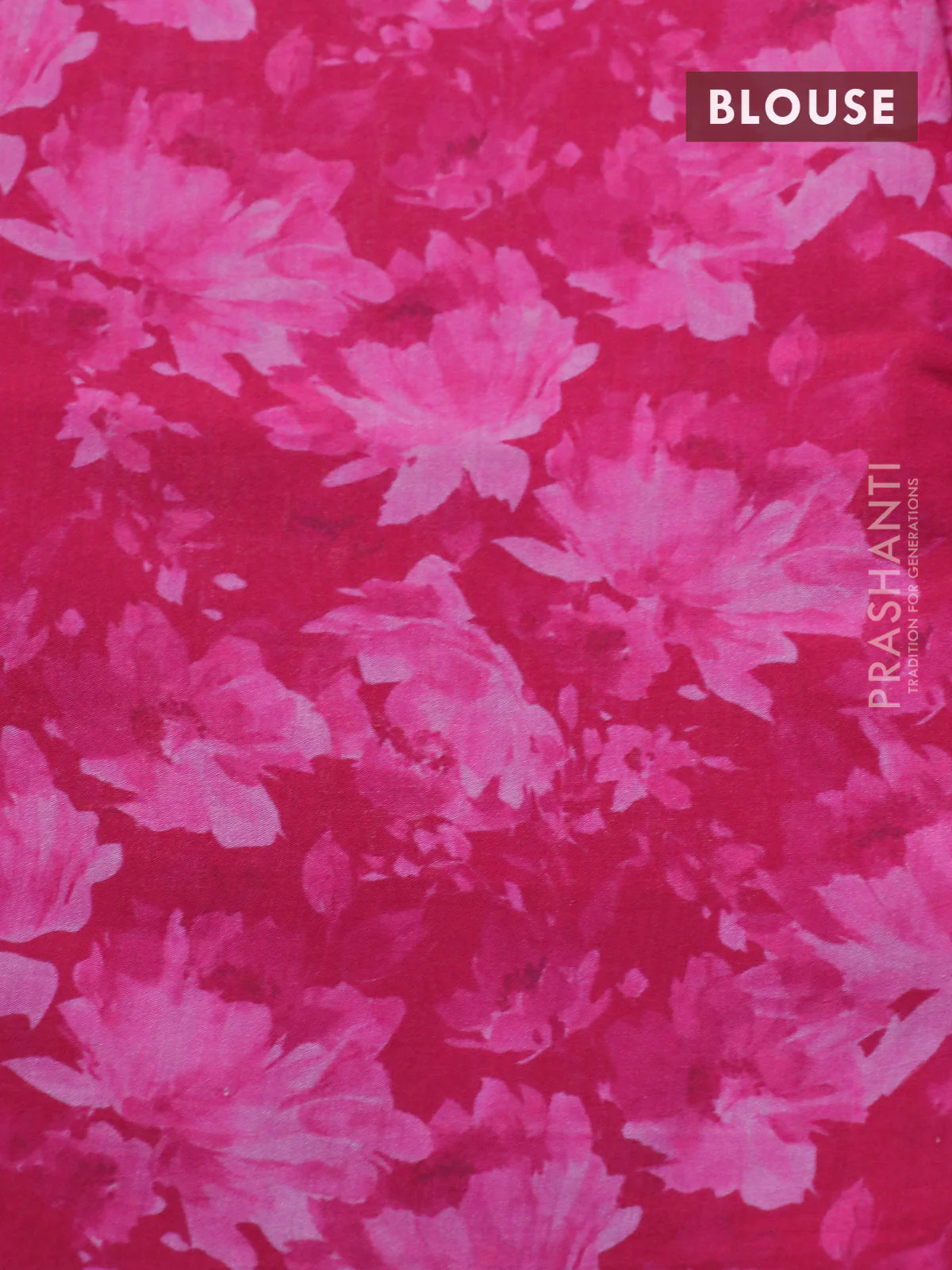 Banarasi silk saree magenta pink with allover zari woven brocade weaves and floral digital printed border - Image 4