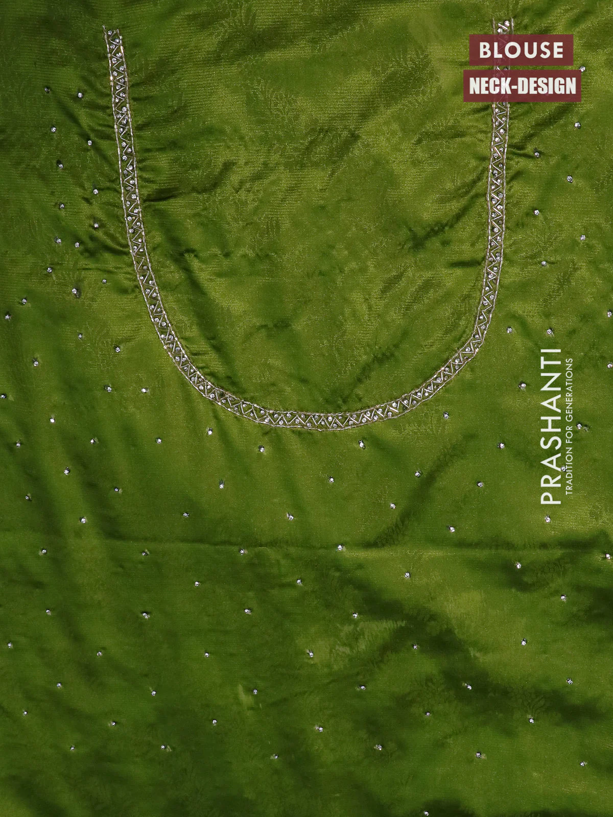Banarasi silk saree mehendi green with allover zari woven brocade weaves and embroidery mirror work border - Image 5