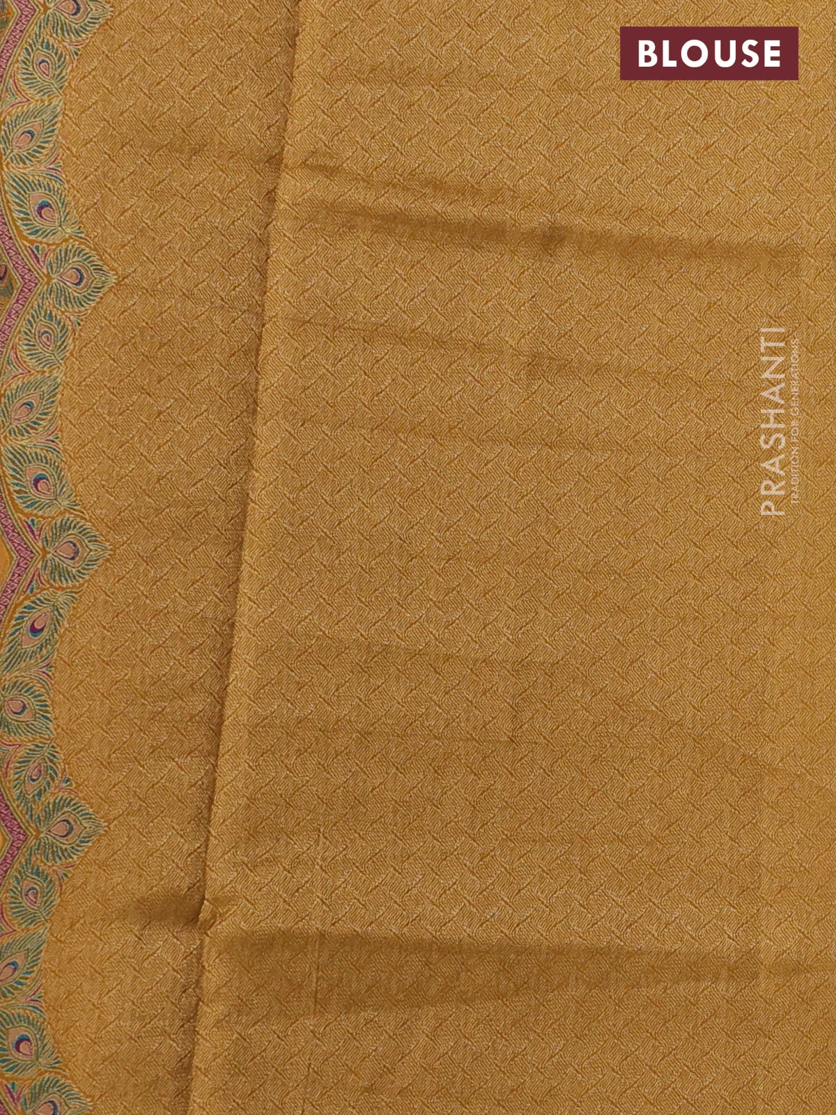 Banarasi silk saree mustard yellow with allover floral prints and scallop design border - Image 4
