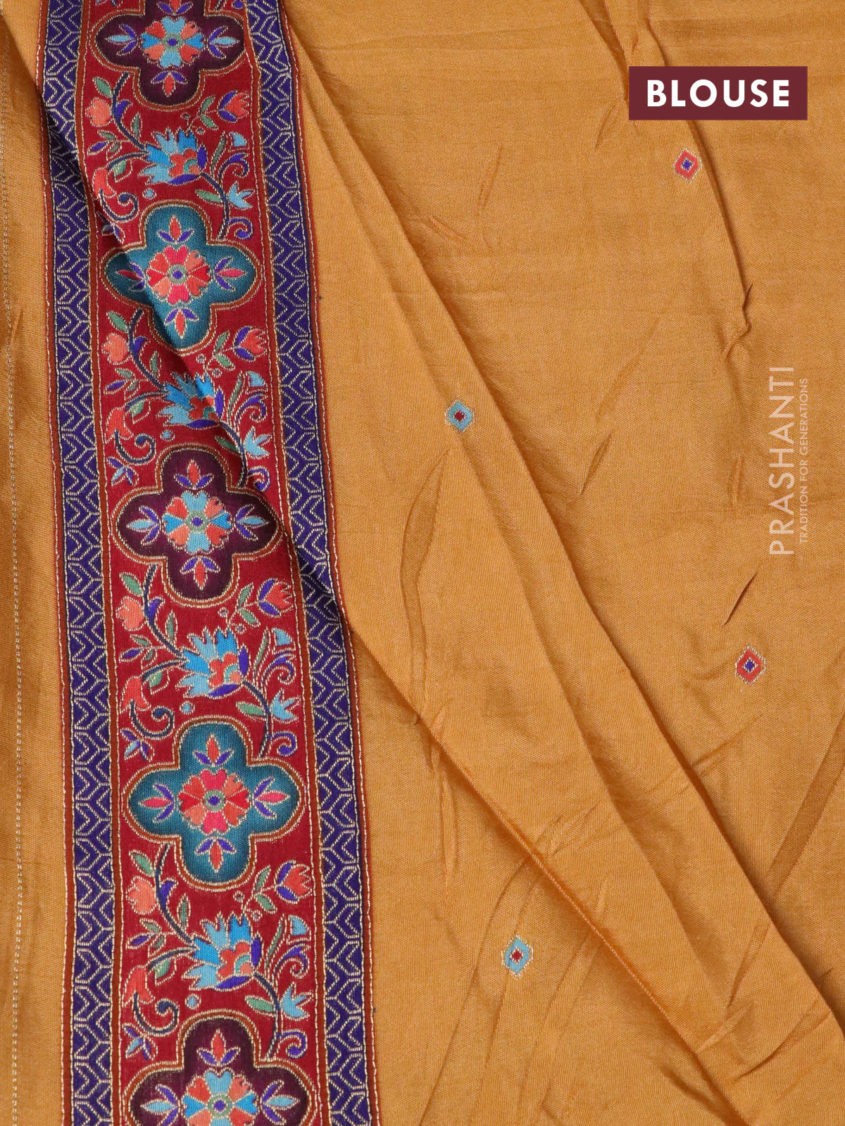 Banarasi silk saree mustard yellow with position prints and printed border - Image 4