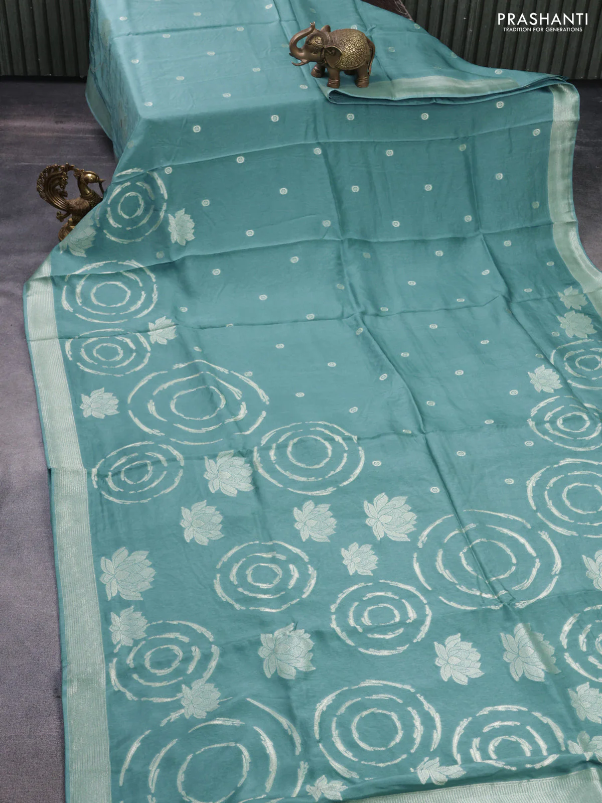 Banarasi silk saree pastel blue shade with allover zari weaves and zari woven border - Image 2
