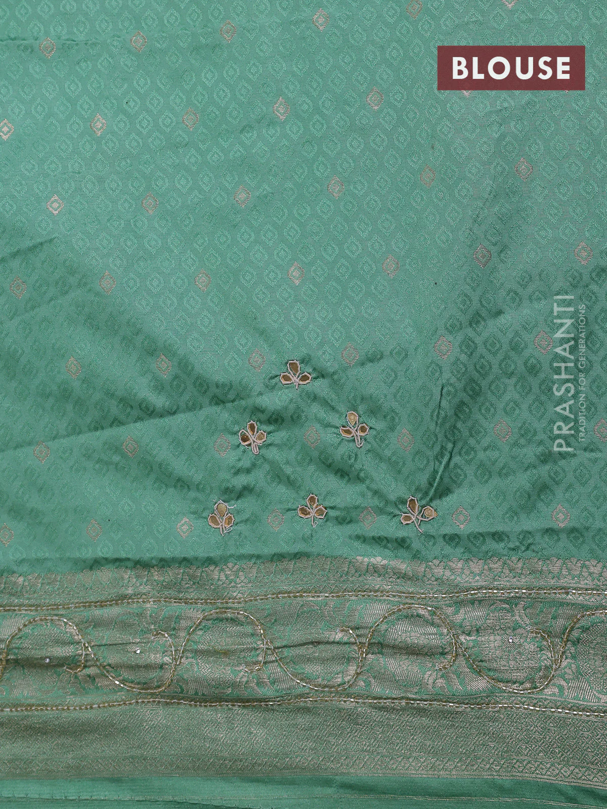 Banarasi silk saree pastel green with allover zari woven brocade weaves and zaridosi gotapatti work border - Image 4