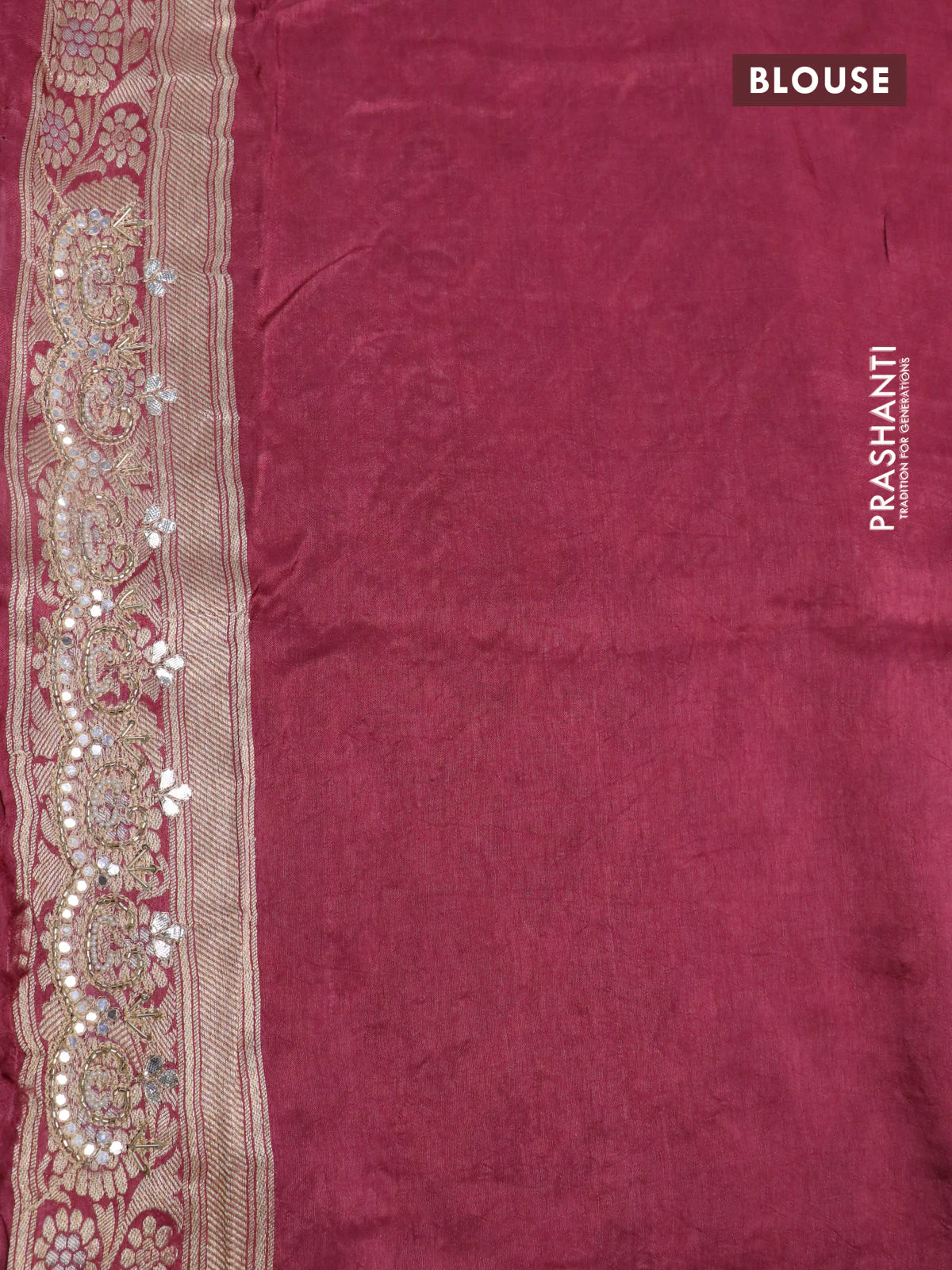Banarasi silk saree pastel maroon shade with allover banarasi zari weaves and gotapatti lace work border - Image 4