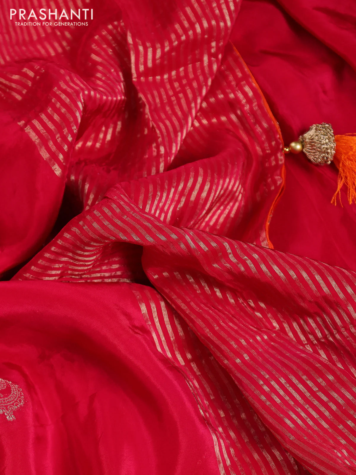 Banarasi silk saree pink and orange with annam zari woven buttas and zari woven border - Image 3