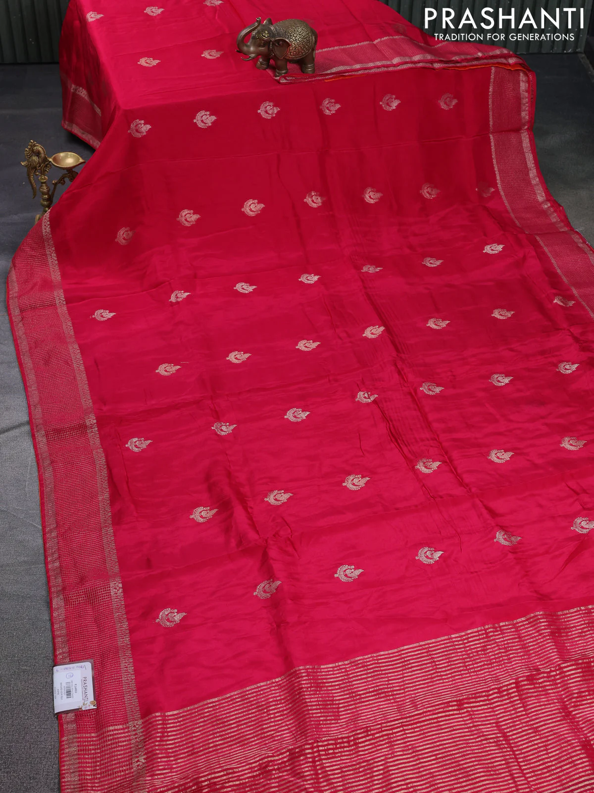 Banarasi silk saree pink and orange with annam zari woven buttas and zari woven border - Image 2