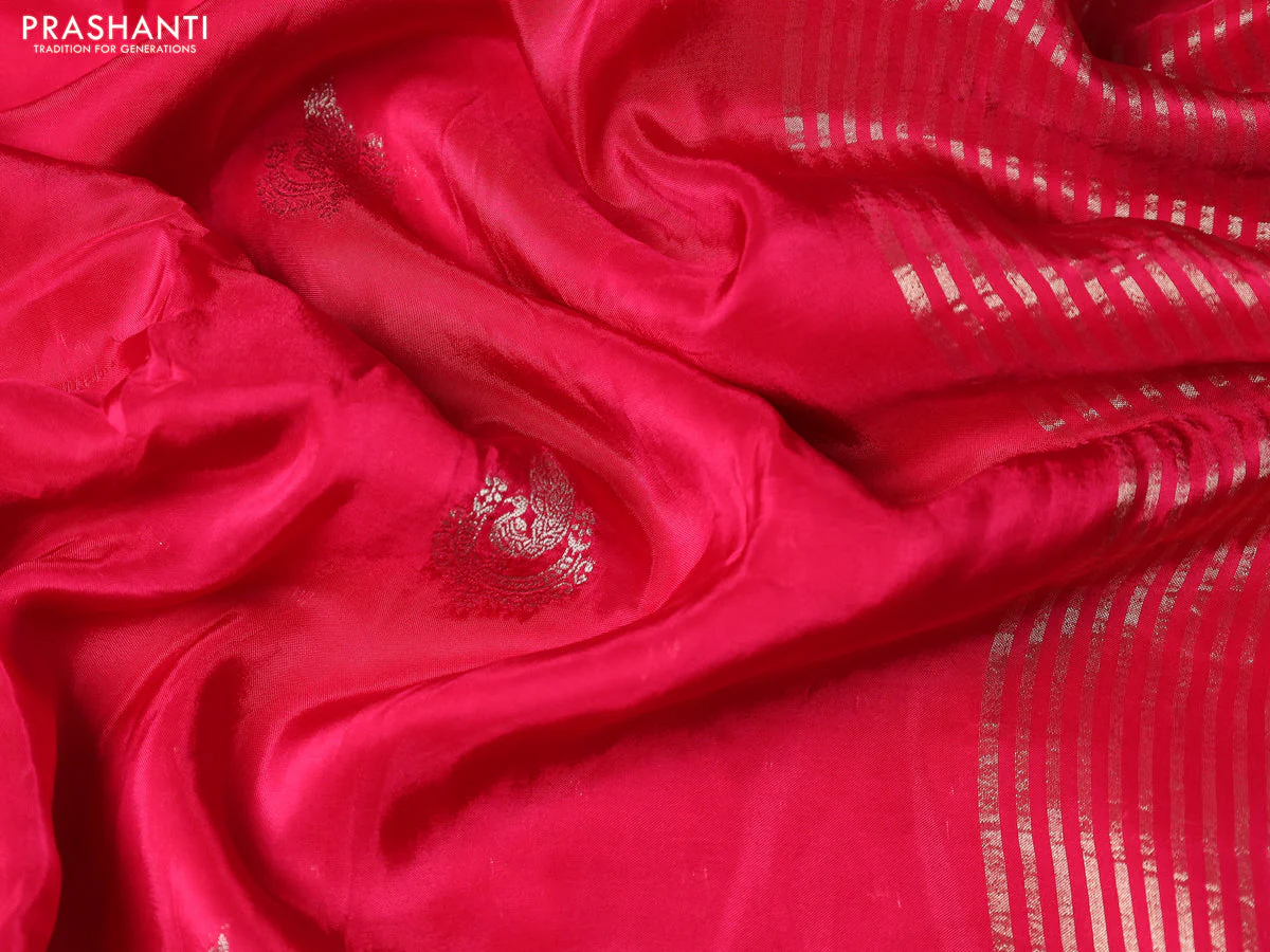 Banarasi silk saree pink and orange with annam zari woven buttas and zari woven border - Image 3