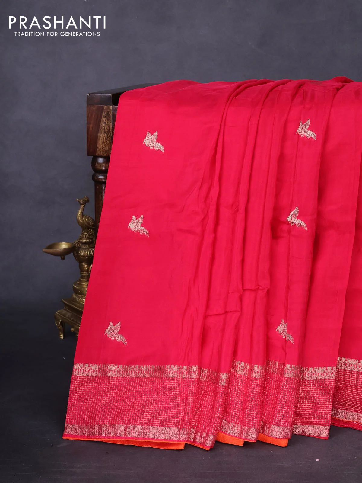 Banarasi silk saree pink and orange with zari woven brids buttas and zari woven border