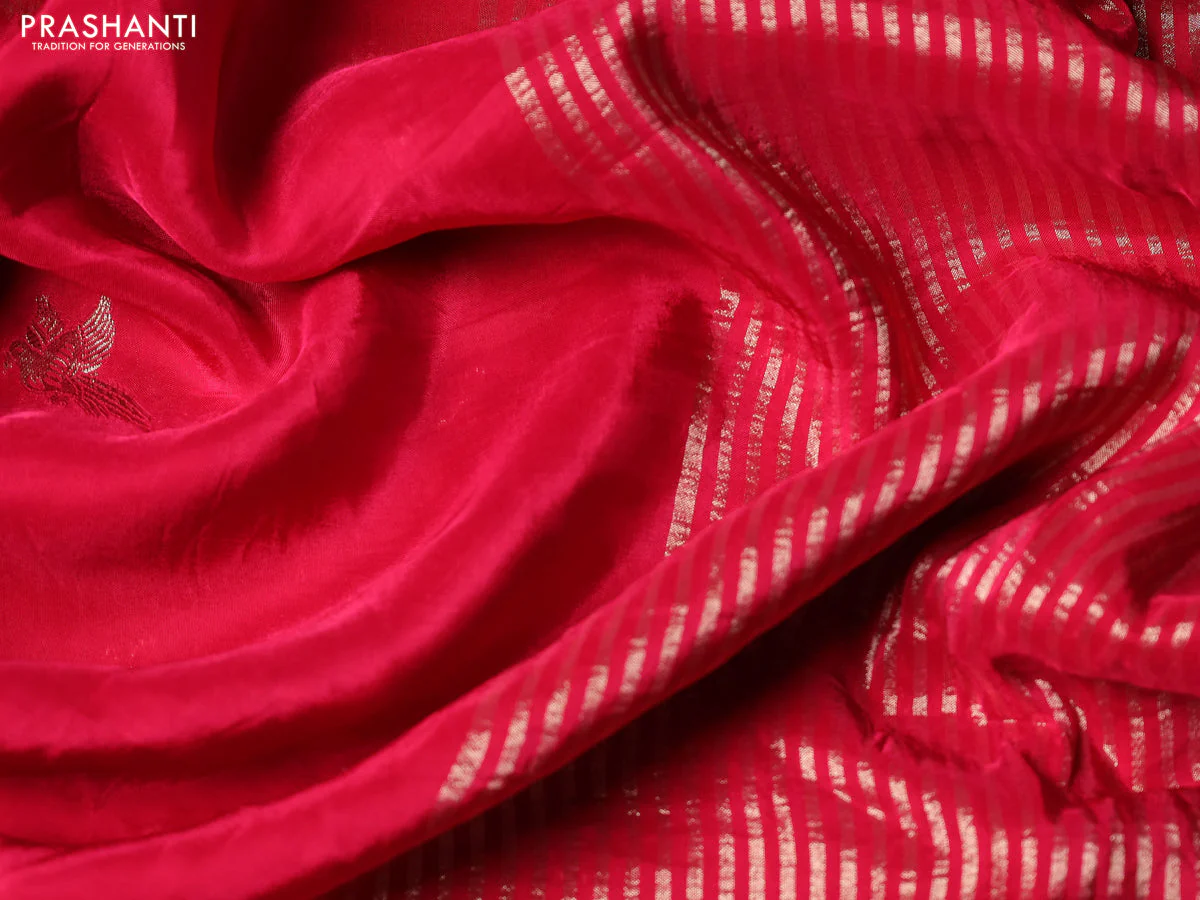 Banarasi silk saree pink and orange with zari woven brids buttas and zari woven border - Image 3
