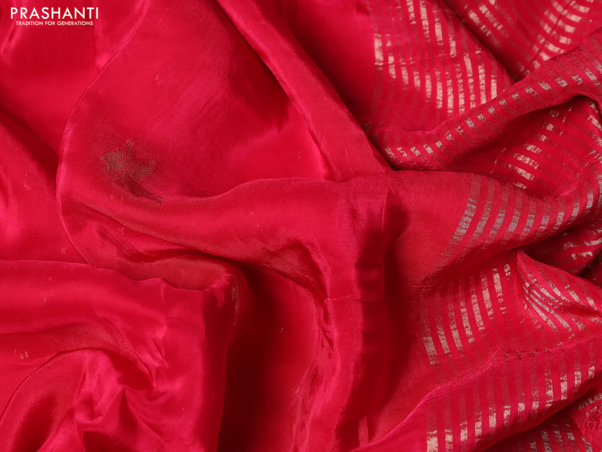 Banarasi silk saree pink and orange with zari woven brids buttas and zari woven border - Image 3
