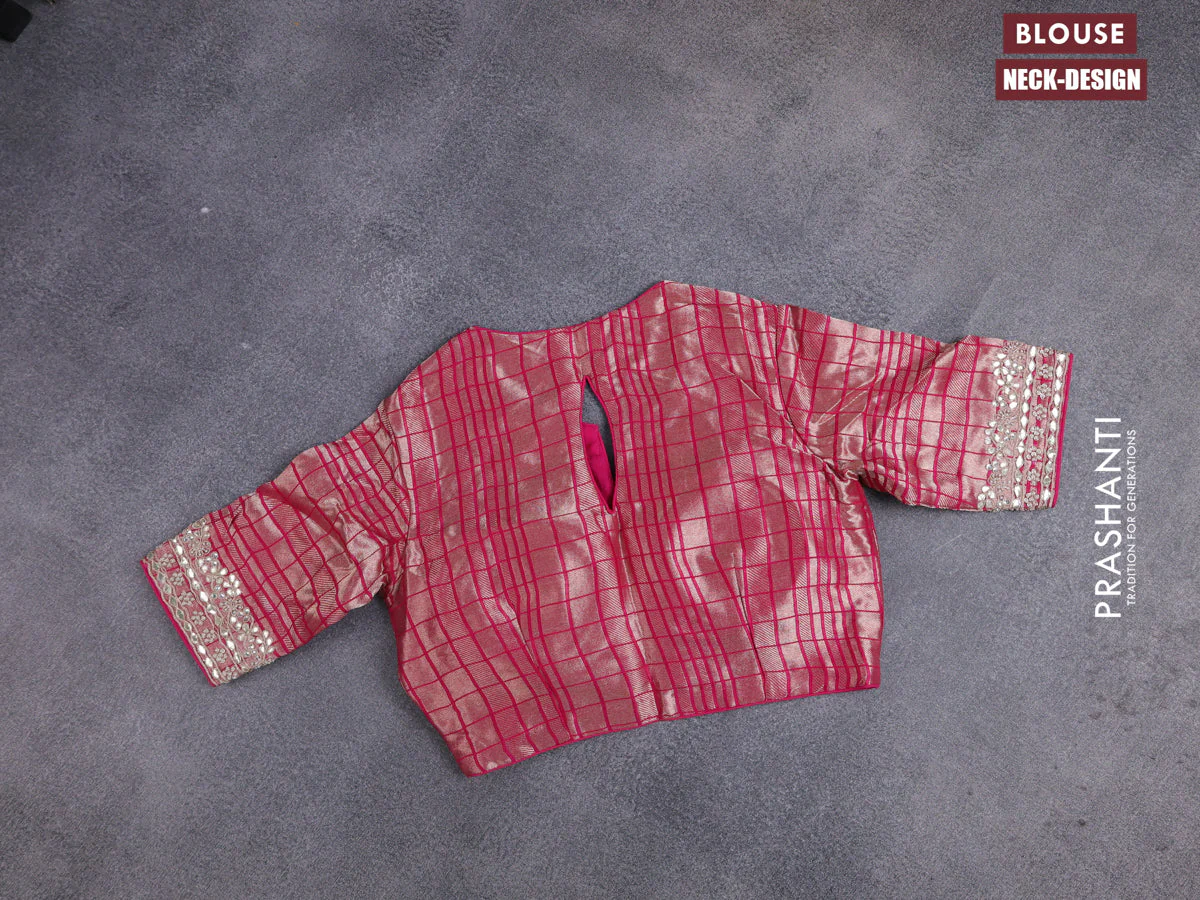 Banarasi silk saree pink with allover silver & gold zari woven buttas and gotapatti work pallu - Image 4
