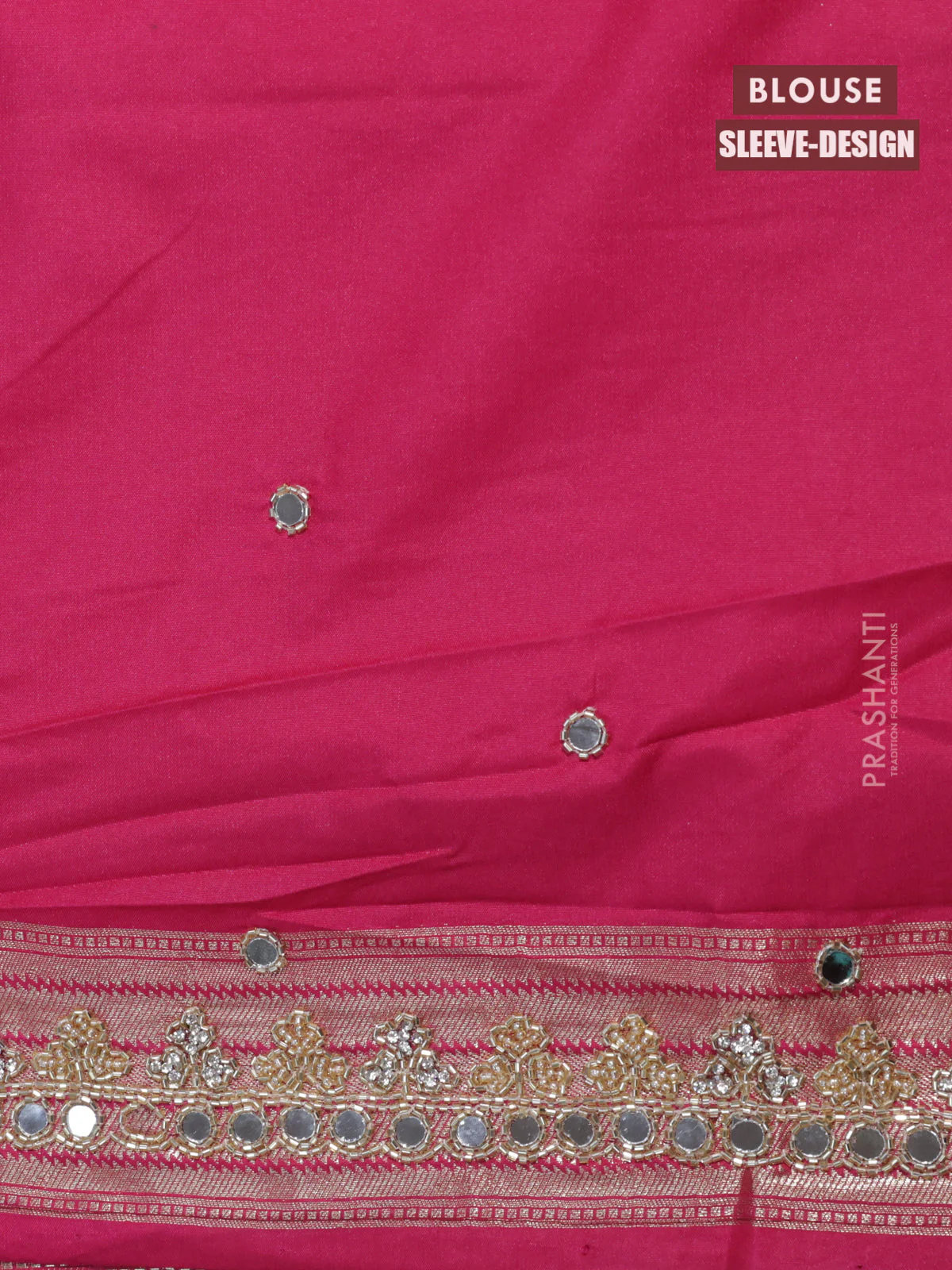 Banarasi silk saree pink with allover zari woven brocade weaves and embroidery mirror work border - Image 4
