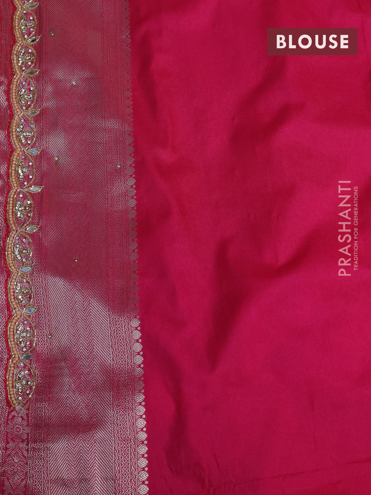 Banarasi silk saree pink with allover zari woven brocade weaves and embroidery mirror work border - Image 4