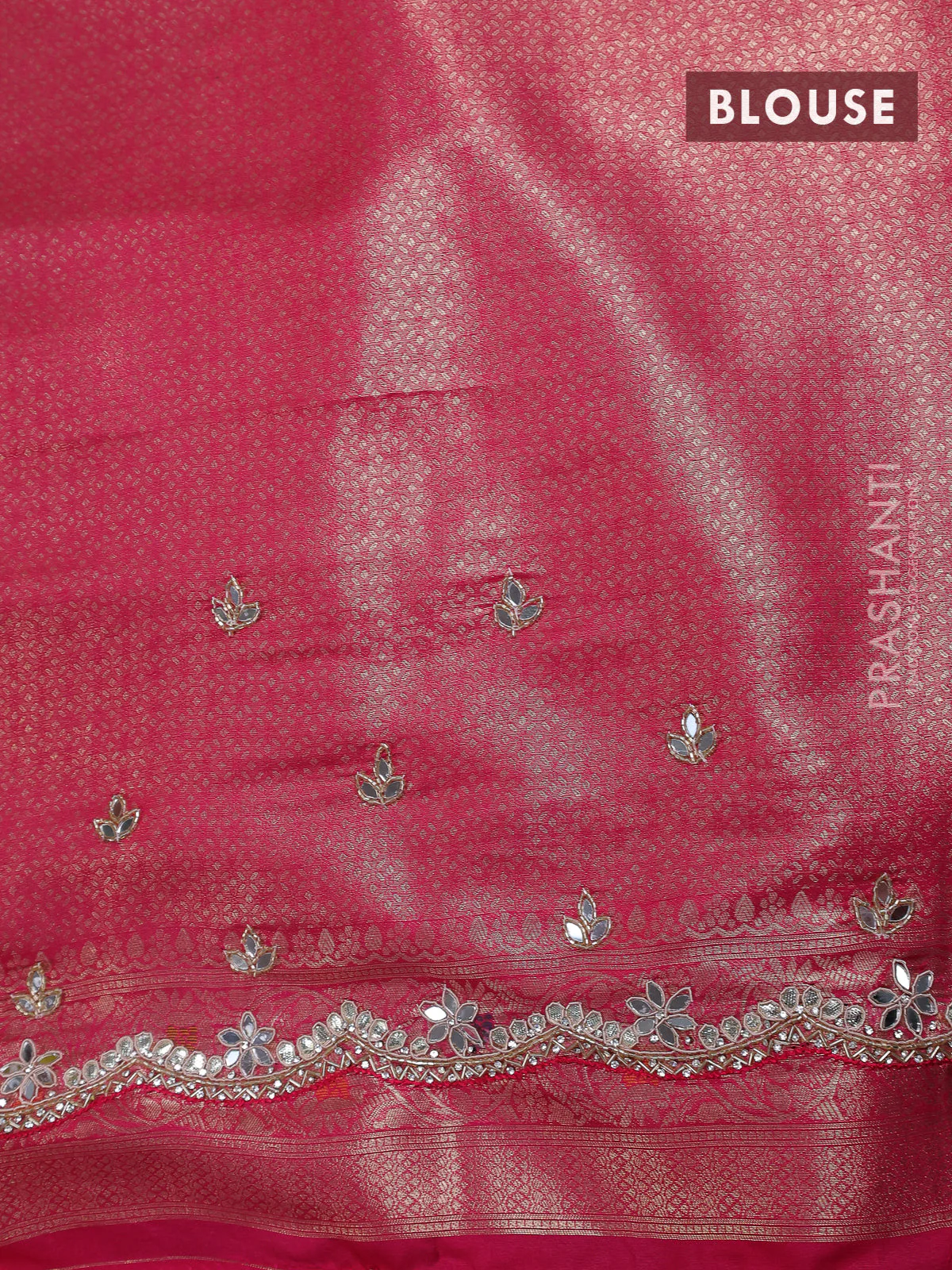 Banarasi silk saree pink with allover zari woven brocade weaves and zaridosi gotapatti work border - Image 4