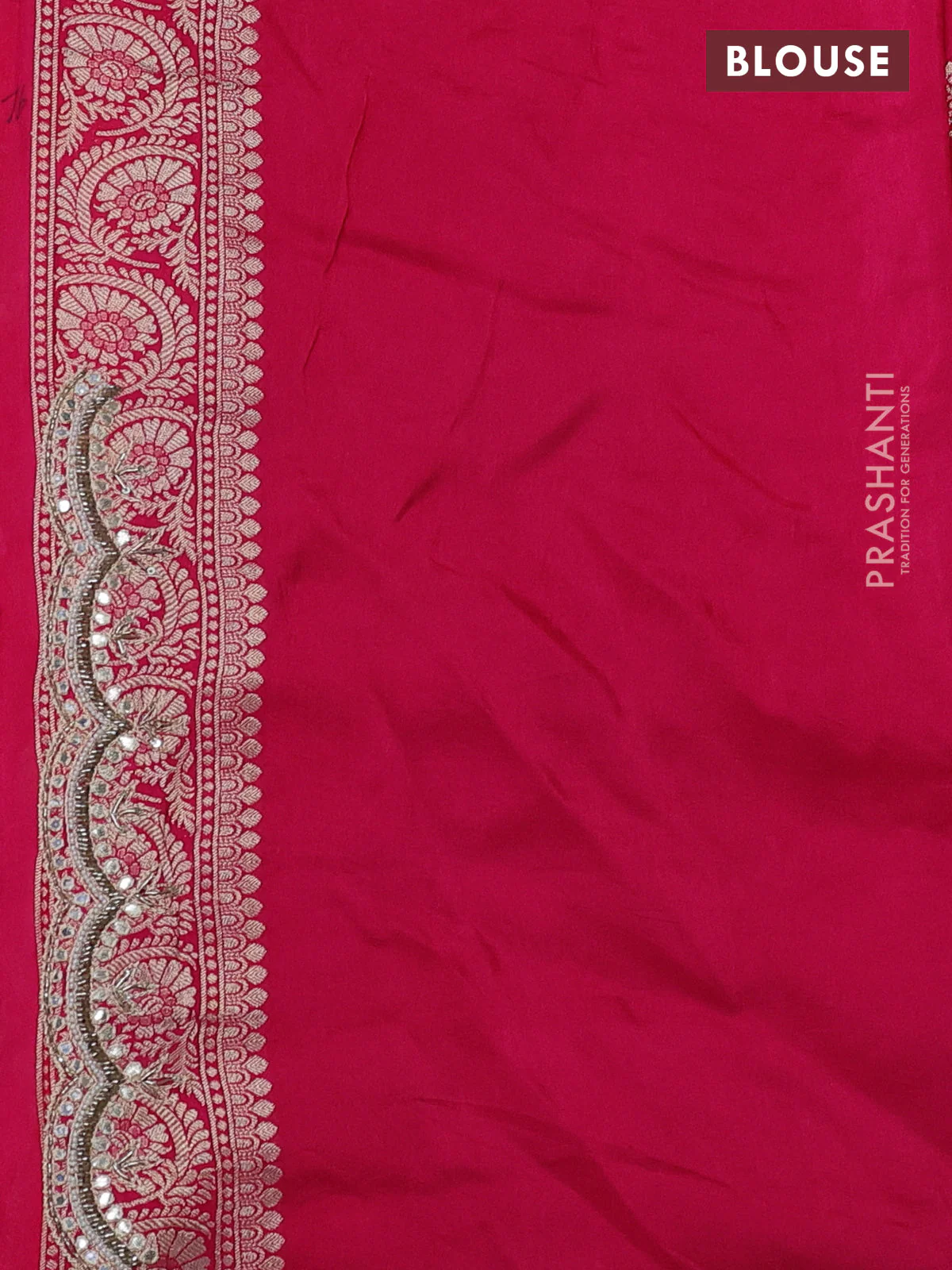 Banarasi silk saree pink with allover zari woven butta weaves and gotapatti work border - Image 3