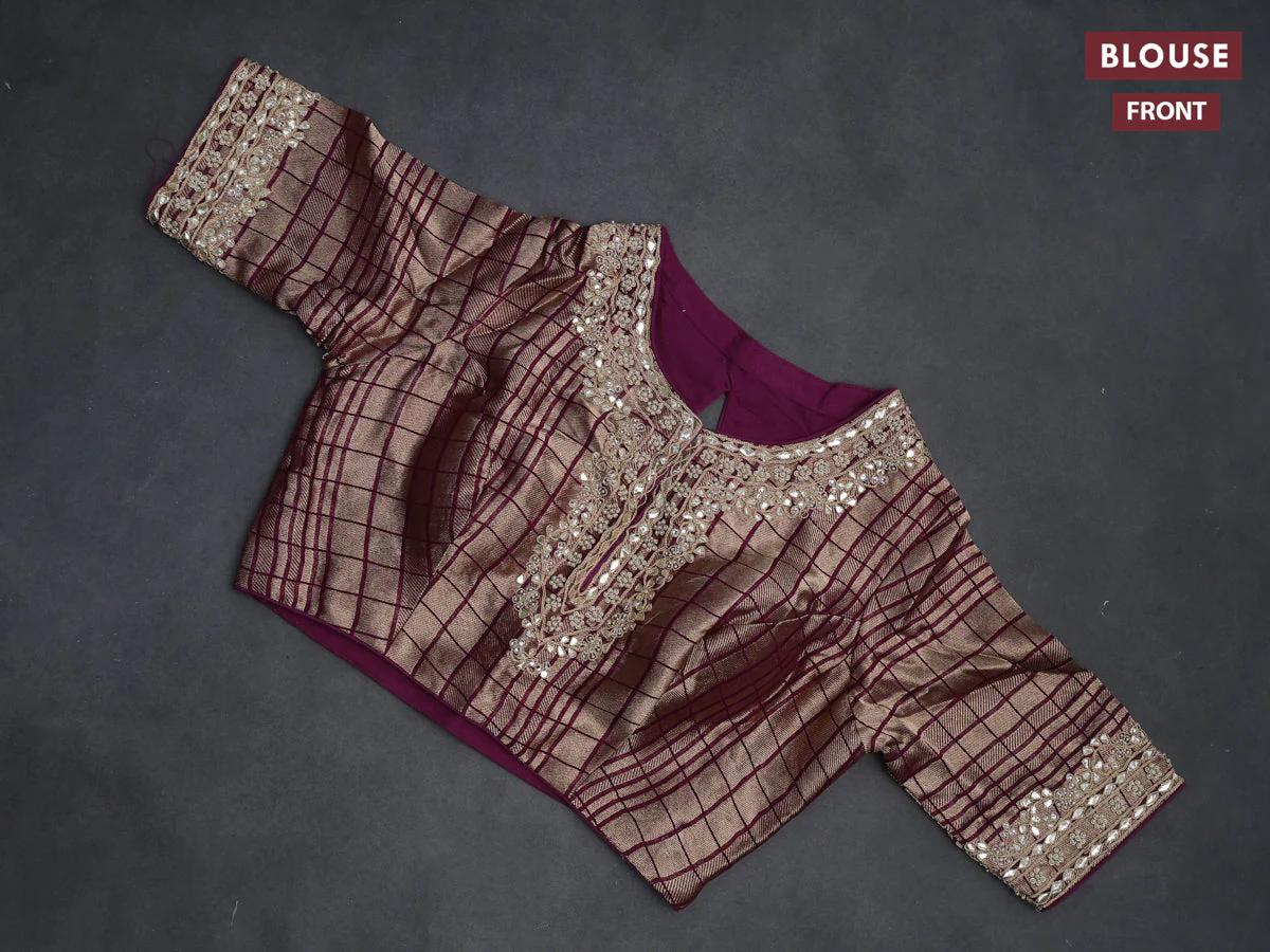 Banarasi silk saree purple and multi colour with allover silver & gold zari woven buttas and gotapatti work pallu - Image 3