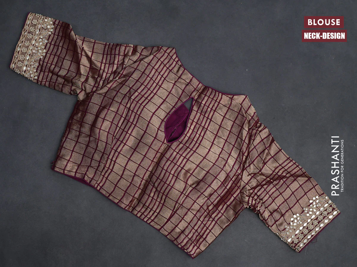 Banarasi silk saree purple and multi colour with allover silver & gold zari woven buttas and gotapatti work pallu - Image 4
