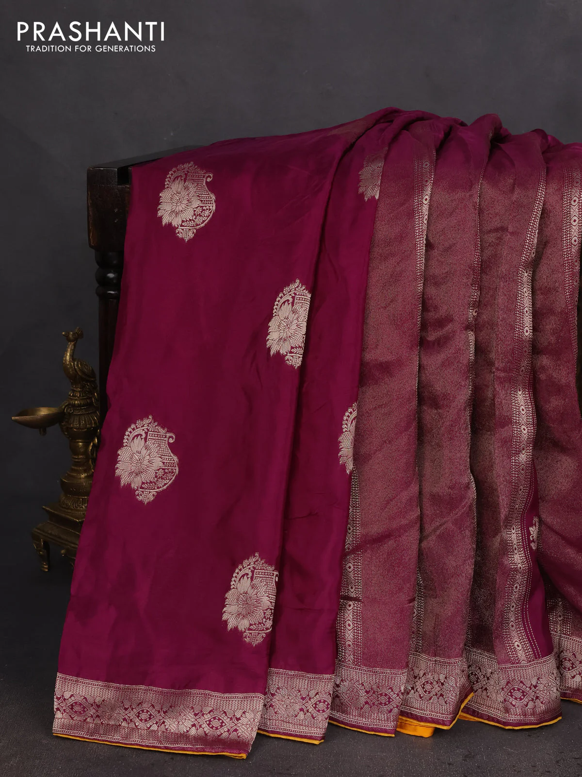 Banarasi silk saree purple and yellow with allover zari weaves and zari woven border - Image 2