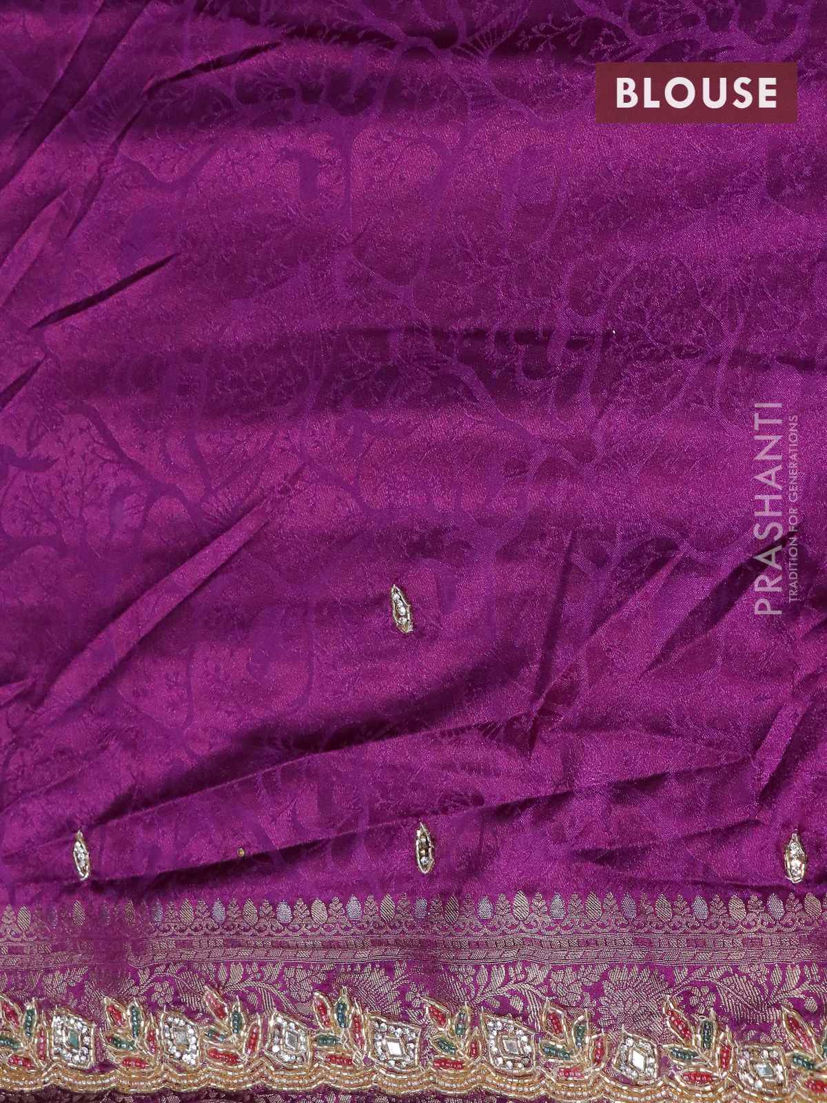 Banarasi silk saree purple with allover zari woven brocade weaves and embroidery mirror work border - Image 4