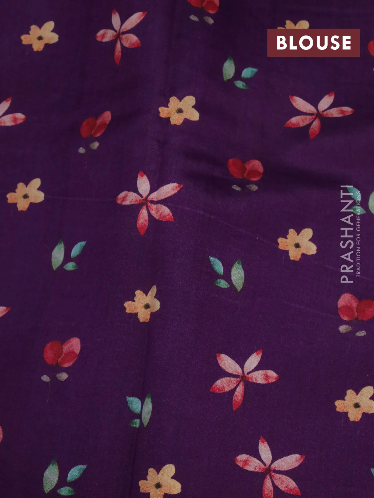 Banarasi silk saree purple with allover zari woven brocade weaves and floral digital printed border - Image 4