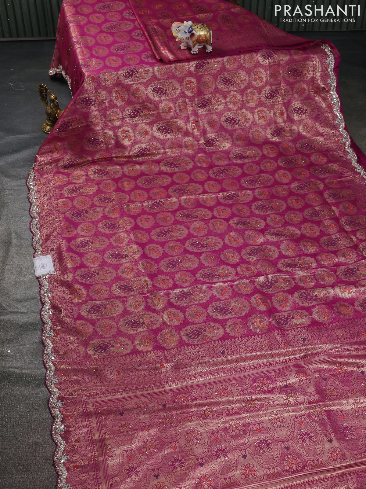 Banarasi silk saree purple with allover zari woven brocade weaves and zaridosi gotapatti work border - Image 2