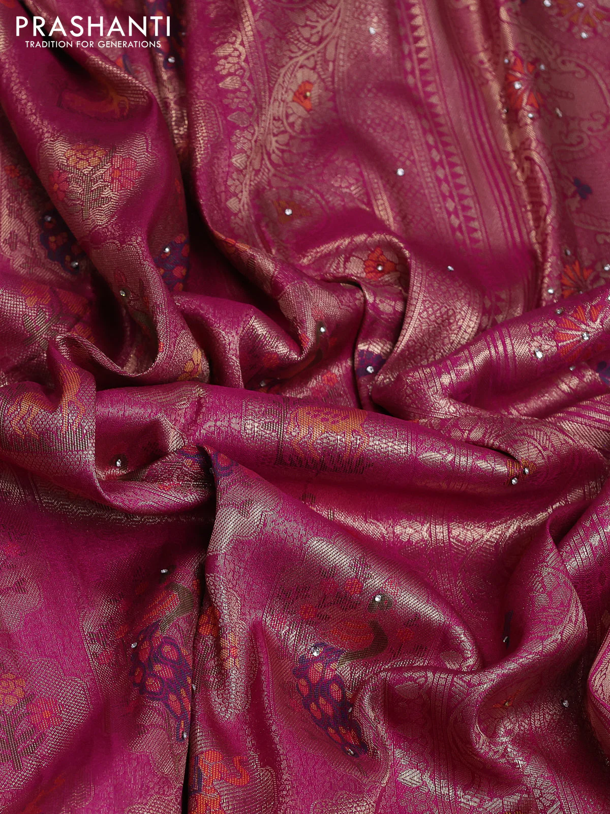 Banarasi silk saree purple with allover zari woven brocade weaves and zaridosi gotapatti work border - Image 3
