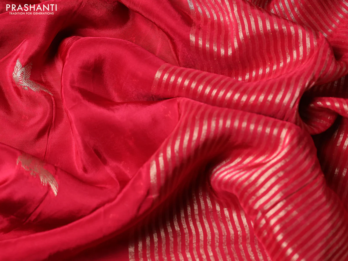 Banarasi silk saree red and green with zari woven brids buttas and zari woven border - Image 3