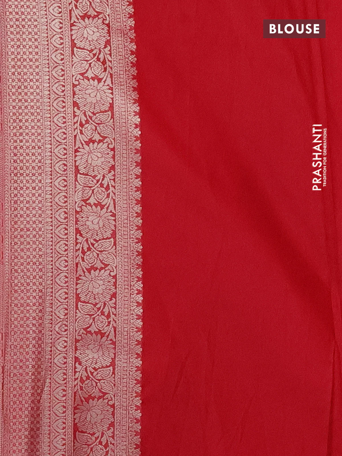 Banarasi silk saree red with allover silver zari woven brocade weaves and silver zari woven border - Image 3
