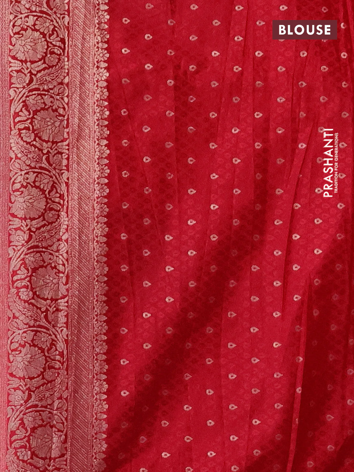 Banarasi silk saree red with allover zari woven brocade weaves and zari woven border - Image 3