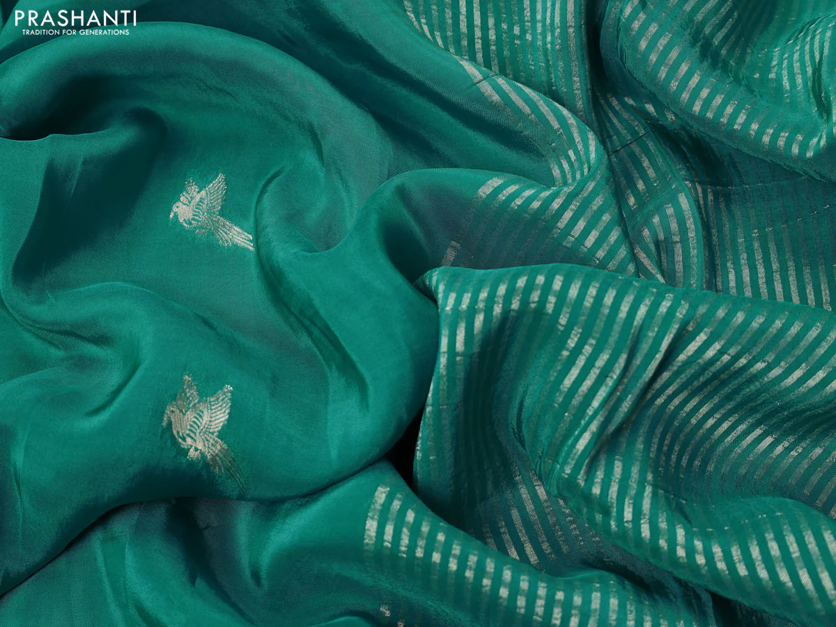 Banarasi silk saree teal blue and navy blue with zari woven brids buttas and zari woven border - Image 3
