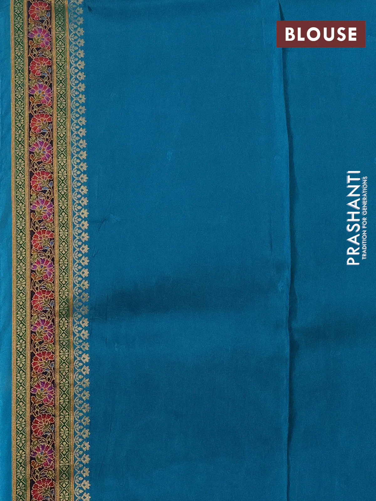 Banarasi silk saree teal blue shade with position prints and printed border - Image 3