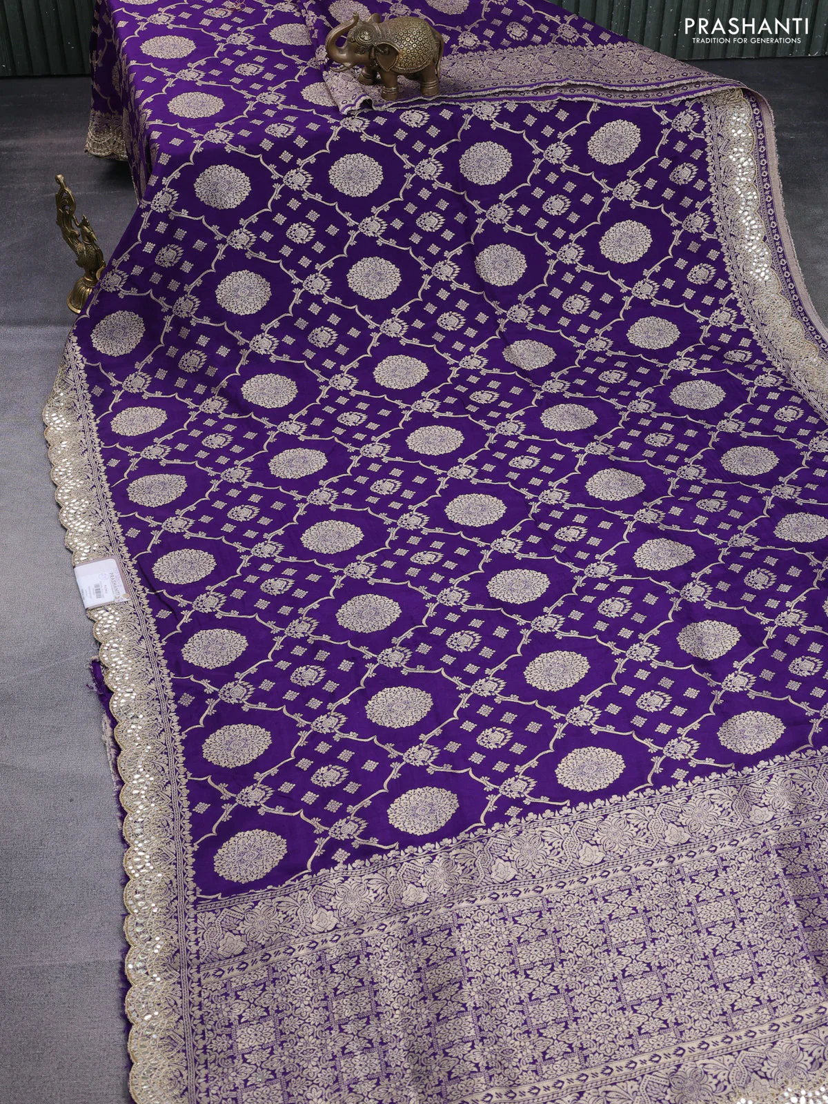 Banarasi silk saree violet with allover zari woven jaal weaves and gotapatti work border - Image 2