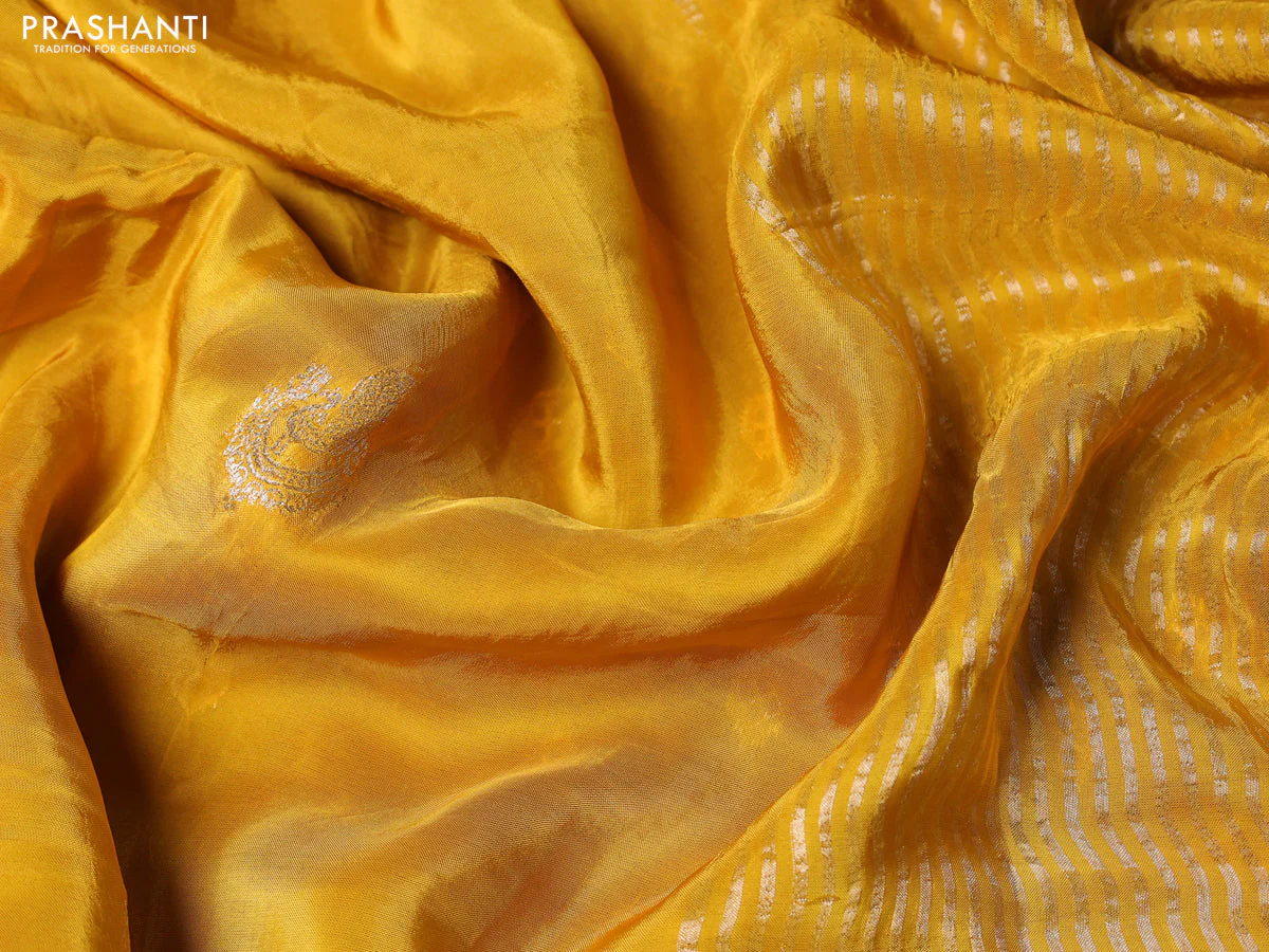 Banarasi silk saree yellow and violet with annam zari woven buttas and zari woven border - Image 3
