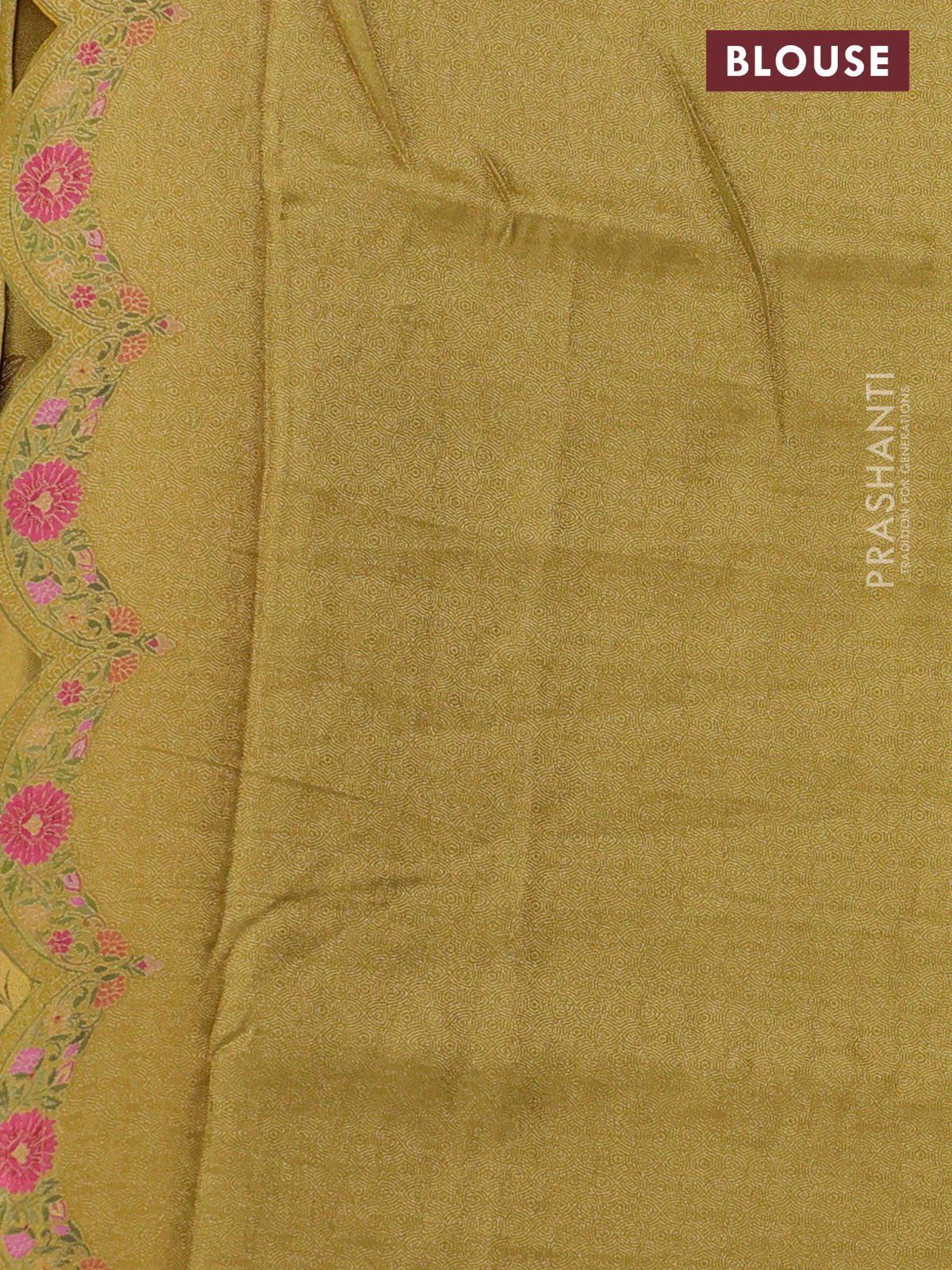 Banarasi silk saree yellow with allover floral prints and scallop design border - Image 4
