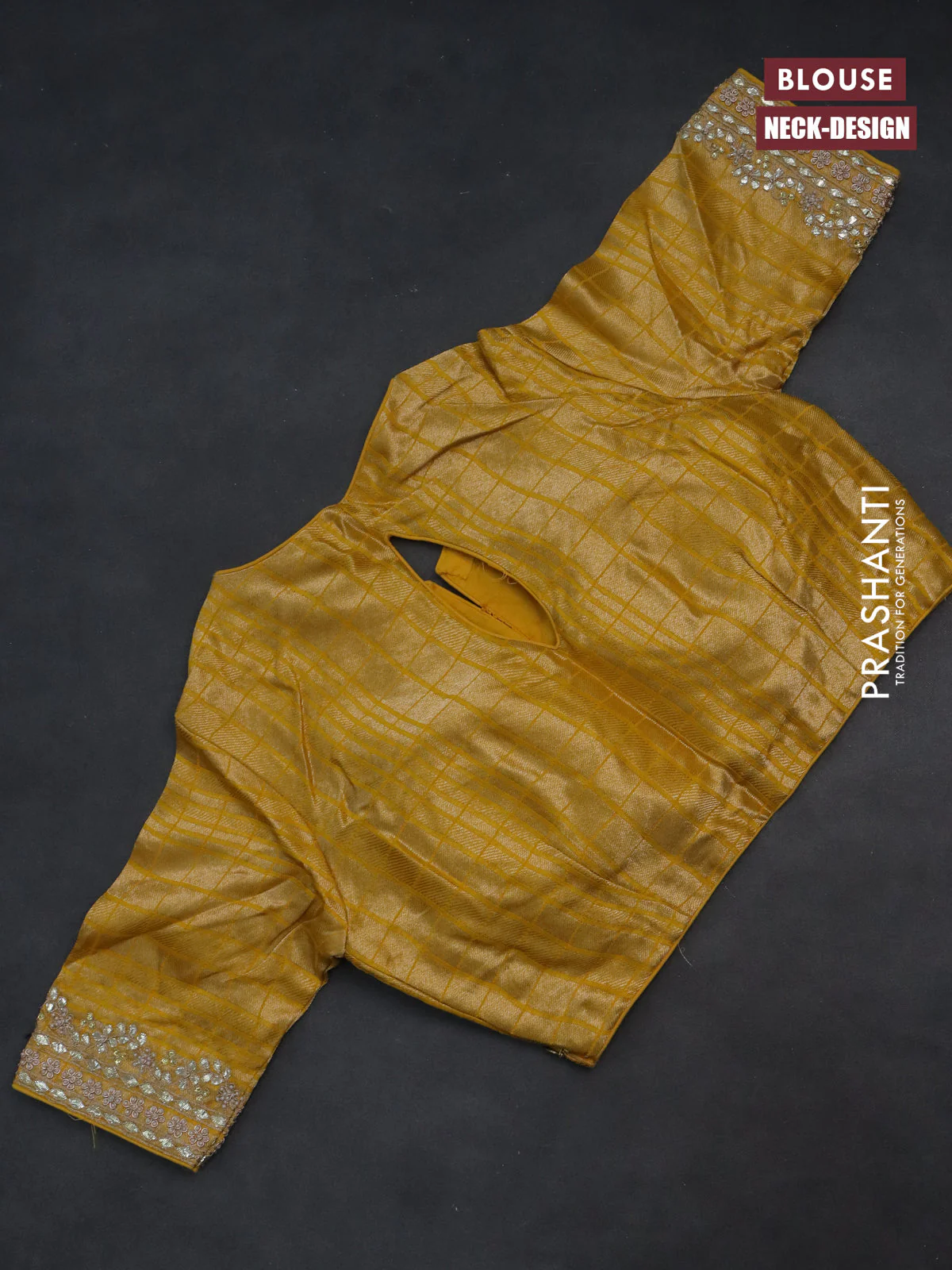Banarasi silk saree yellow with allover silver & gold zari woven buttas and gotapatti work pallu - Image 4