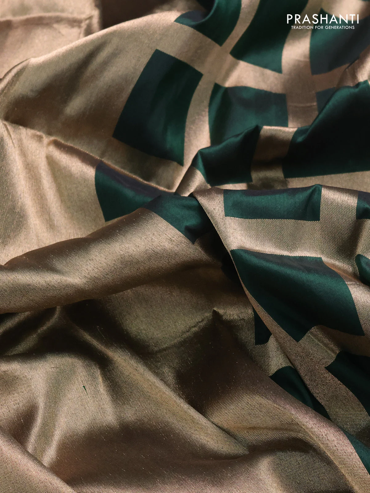 Banarasi tissue partly saree gold and green with plain body and piping border - Image 4