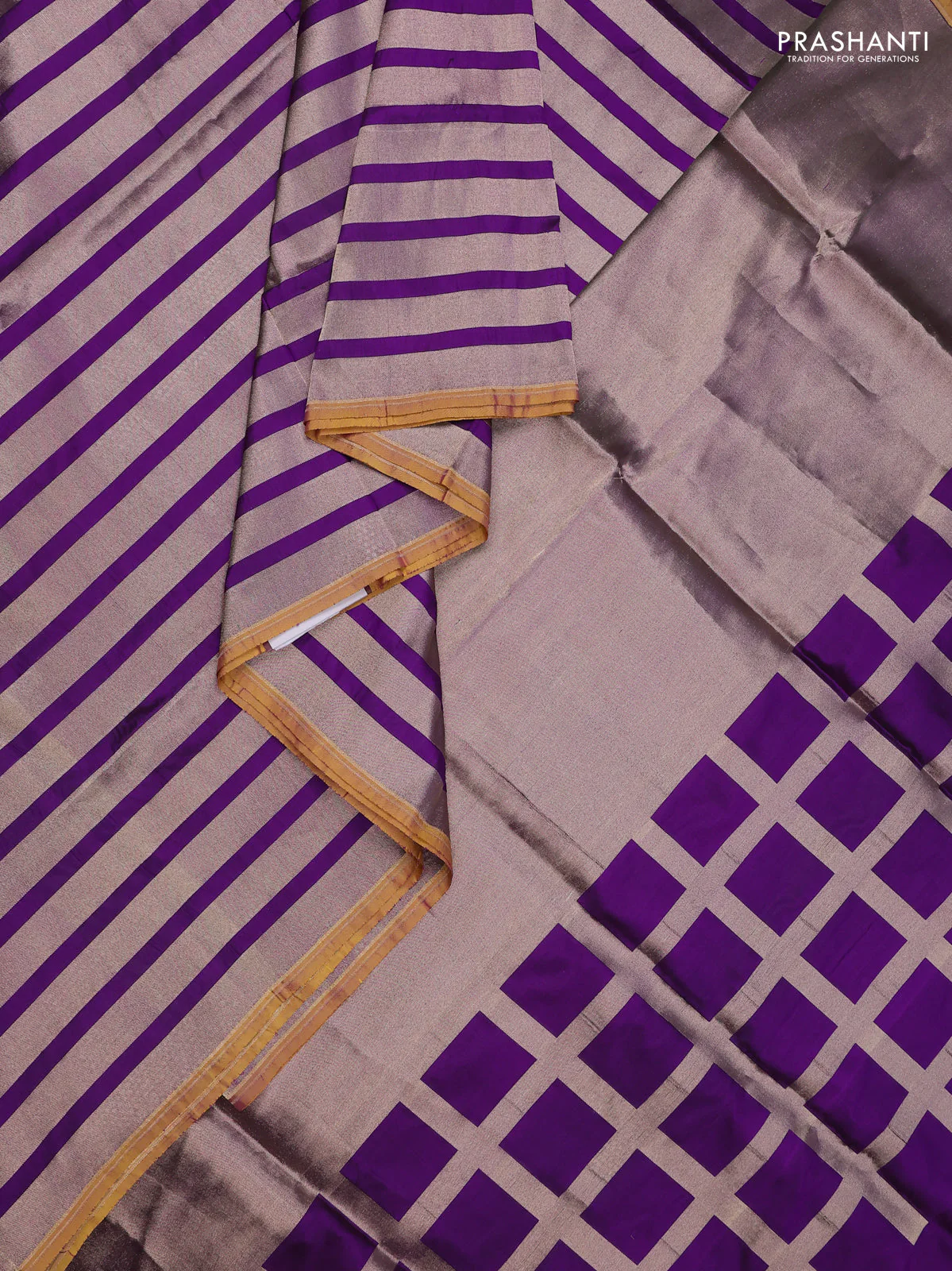 Banarasi tissue partly saree rose gold and purple with plain body and piping border - Image 2