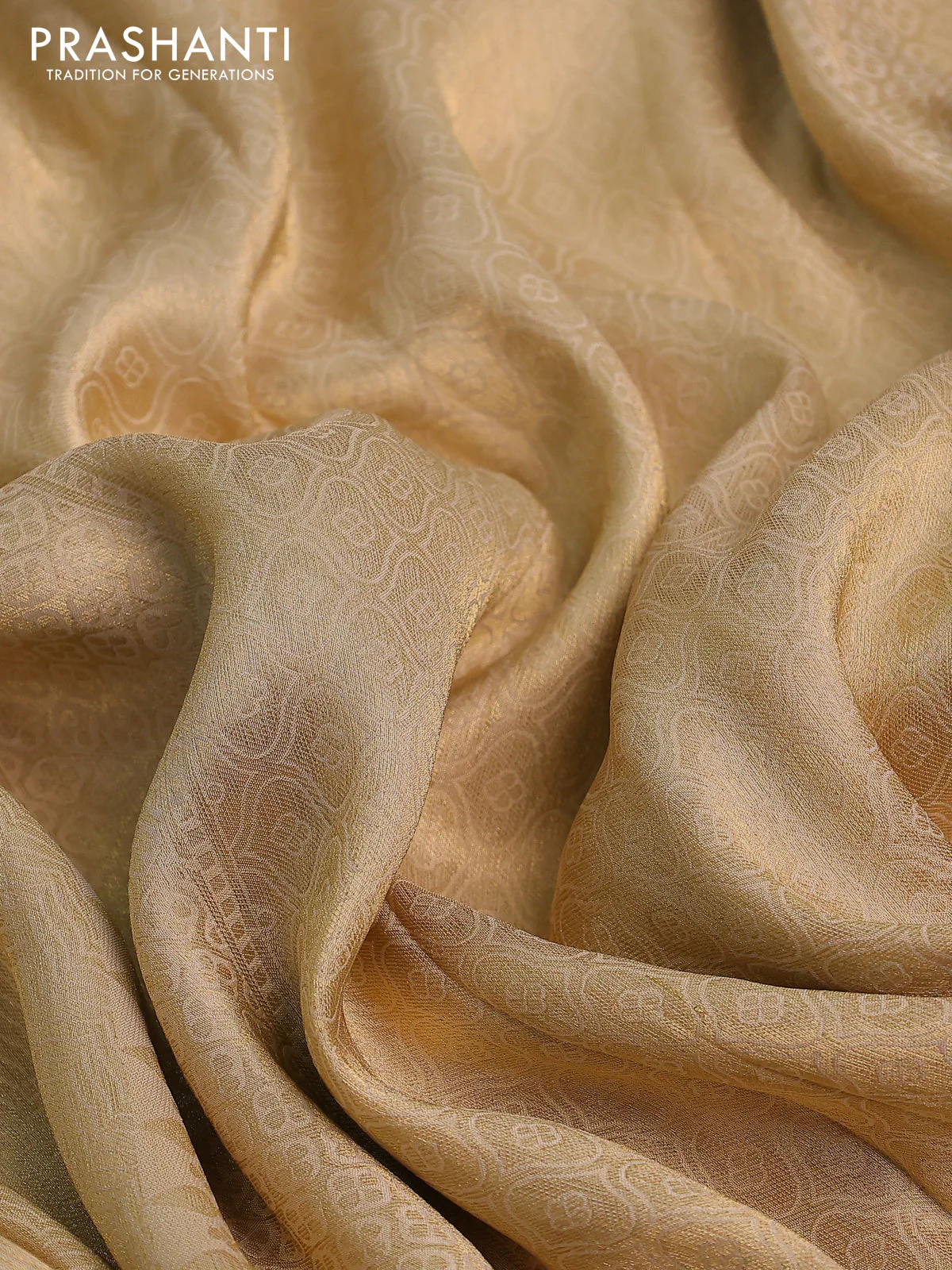 Banarasi tissue saree beige and red with allover zari woven brocade weaves and sequin work border - Image 3