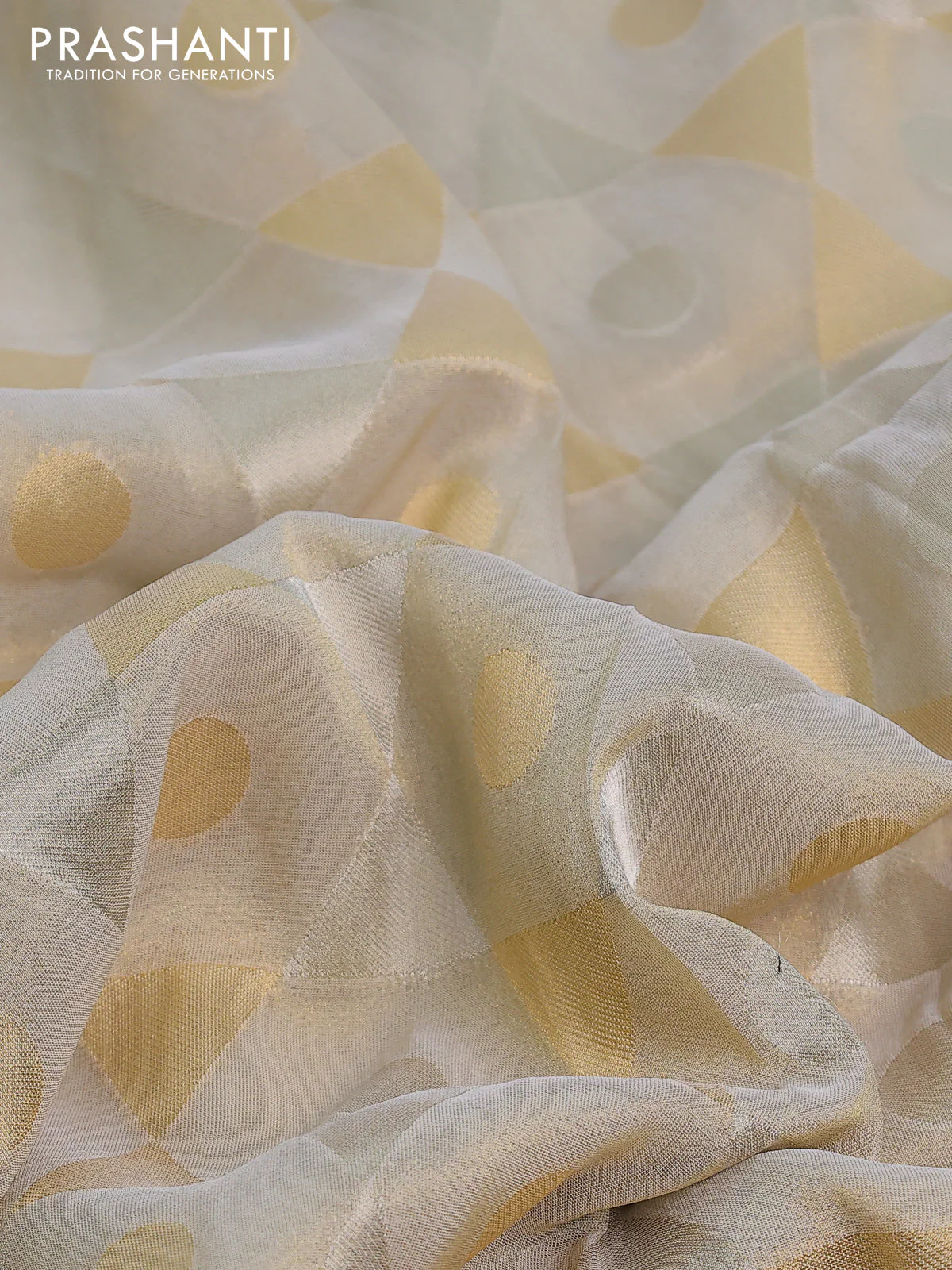 Banarasi tissue saree beige and violet with allover zari woven geometric wevaes and lace work border - Image 3