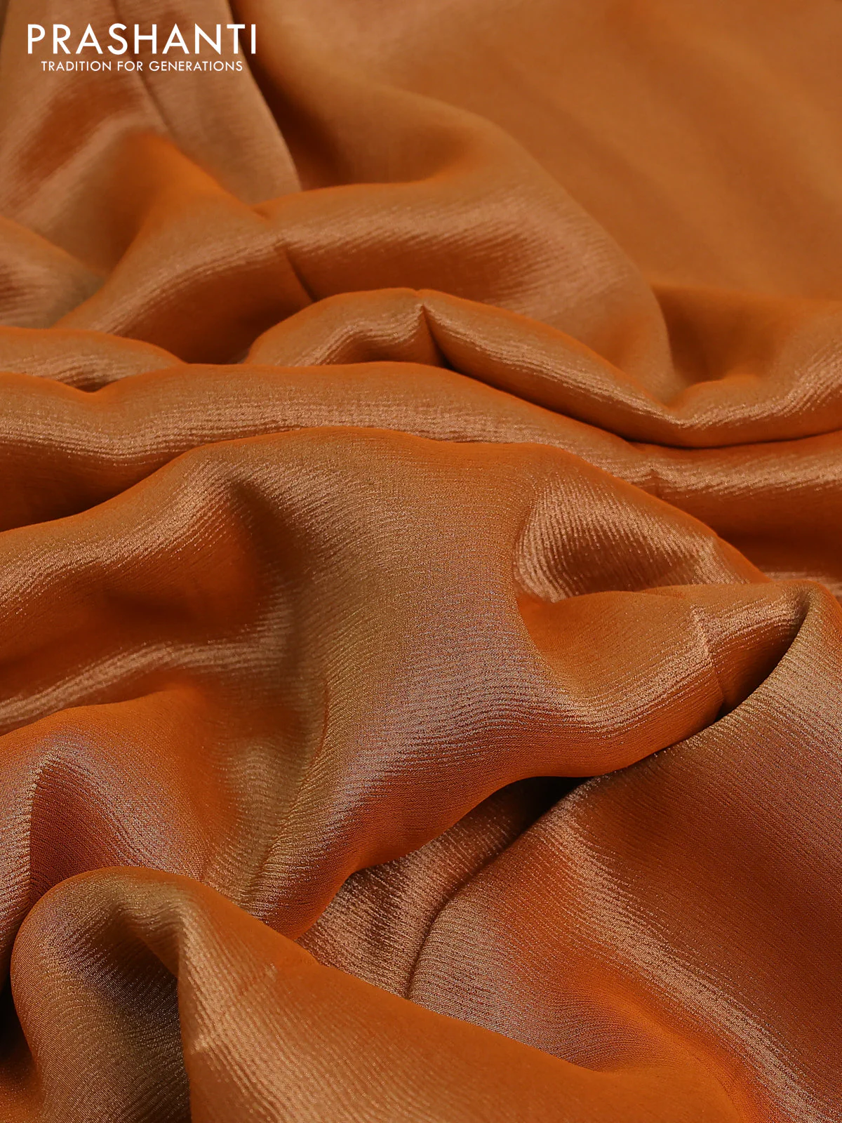 Banarasi tissue saree rust shade and red with plain body and lace work border - Image 3