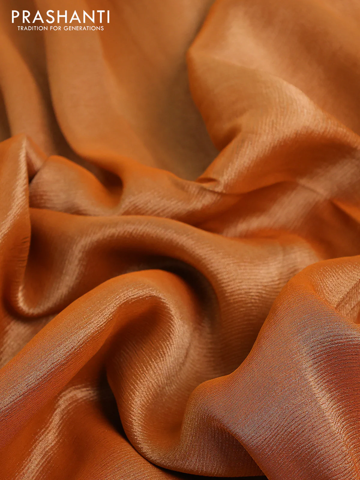 Banarasi tissue saree rust shade and red with plain body and lace work border - Image 3