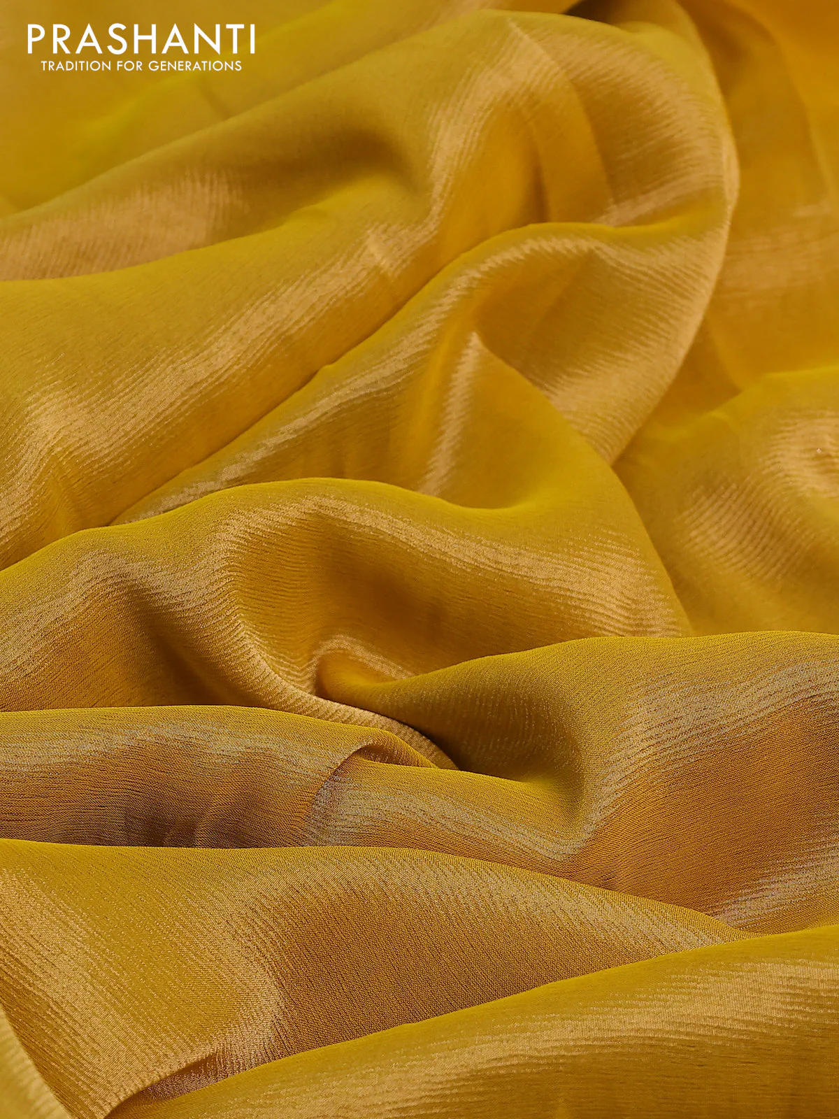 Banarasi tissue saree yellow with plain body and lace work border - Image 3