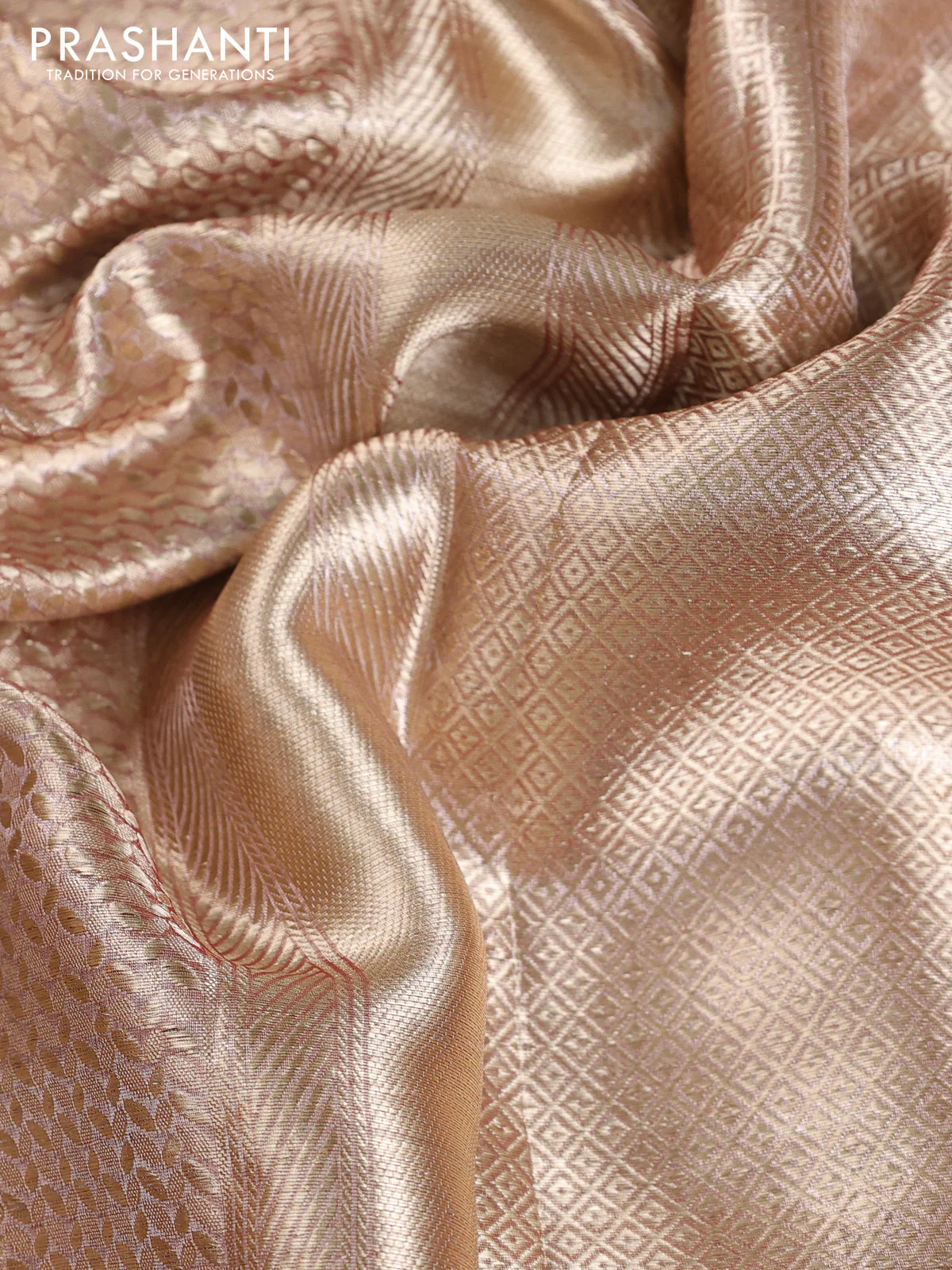 Banarasi tissue silk saree gold and red with allover zari woven brocade weaves and zari woven border - Image 3